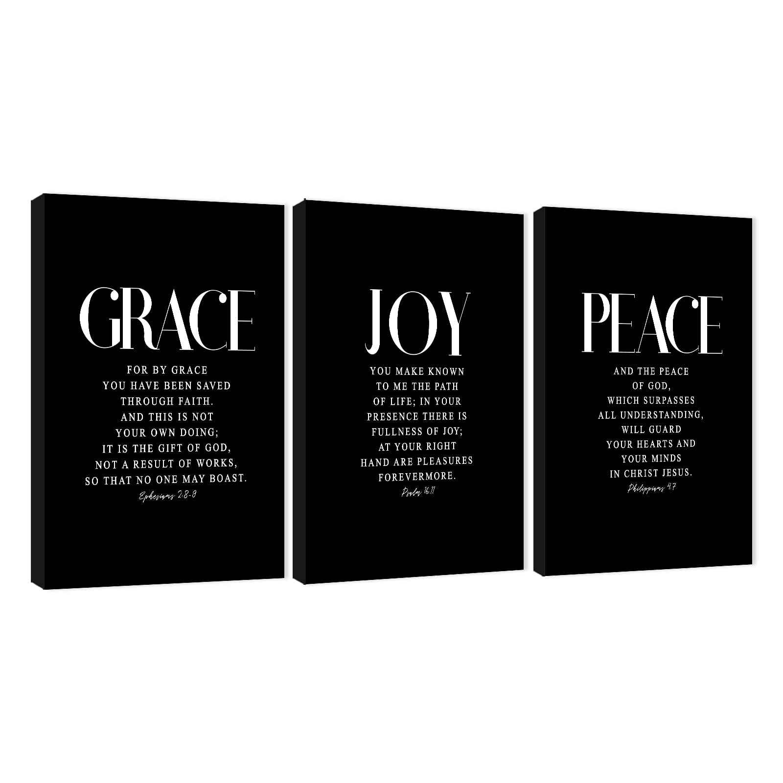 3-Panel Motivational Wall Art for Office & Home - Black & White Inspirational Quotes Canvas Prints (20”x30”x3Pcs) - Grace Joy Peace Positive Words Poster for Office Decor, Work Space & Living Room Wall Art