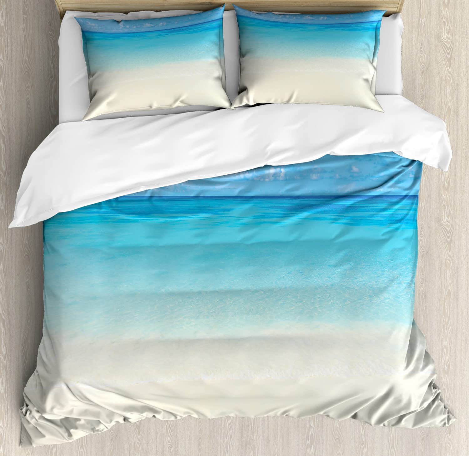 Ambesonne Ocean Duvet Cover Set - Tropical Caribbean Sea Sky Beach Theme, 2-Pack Cal King Size (Cream Navy) - Includes 2 Duvet Covers & 4 Pillowcases - Perfect for Beach House, Coastal Bedroom, Vacation Home Decor