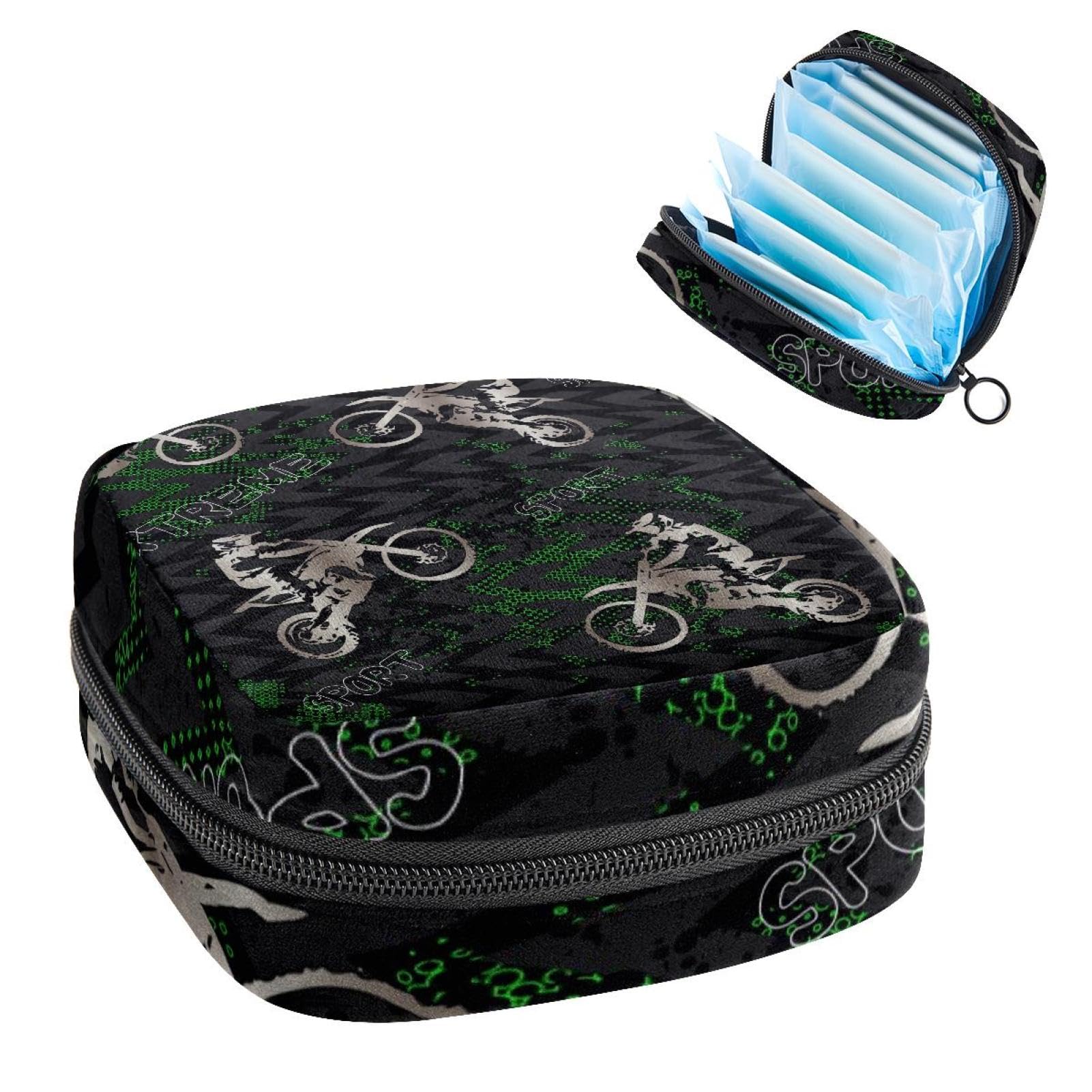 Premium Menstrual Hygiene Pouch - Waterproof Period Kit Organizer Bag for School, Travel & Gym - Holds Pads, Tampons & Menstrual Cups - Grunge Motocross Style Teen Girl Essentials Storage Case