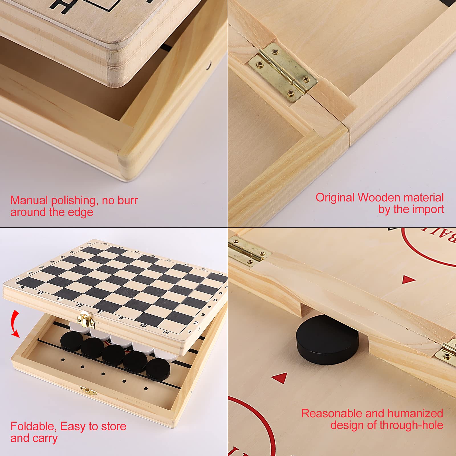 4-in-1 Board Game Set - Sling Puck, Chess, Checkers & Tic Tac Toe - Fast Hockey Table Game with Slingshot for Kids - Perfect for Family Game Night & Indoor Activities