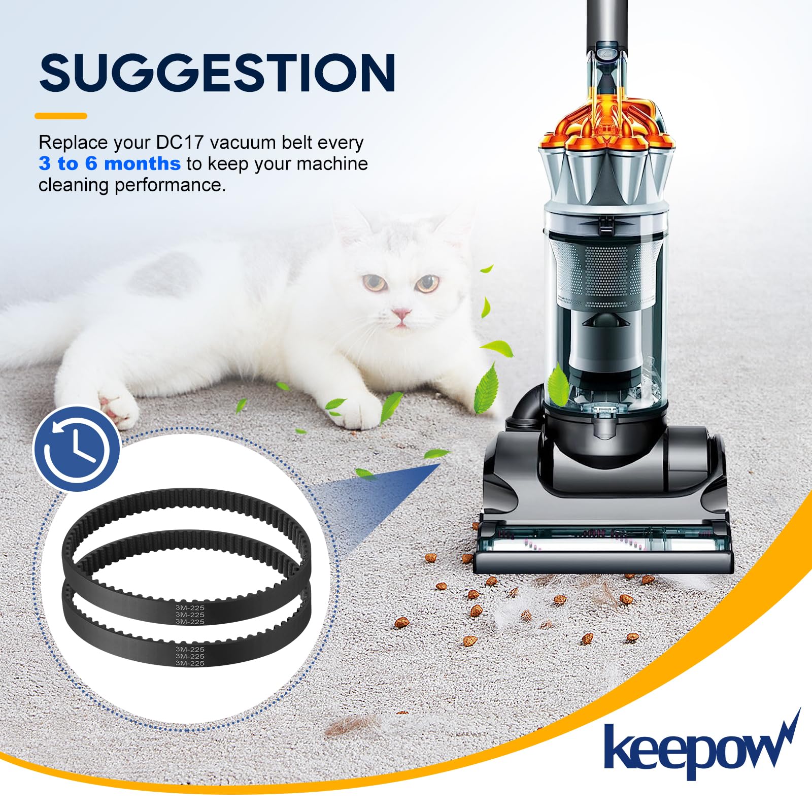 KEEPOW DC17 Replacement Belt for Dyson Animal Vacuum Cleaner - 2 Pack (Fits Part 911710-01/02) - Compatible with Dyson DC17, DC17 Animal, DC17 Absolute - Perfect for Pet Hair, Deep Cleaning & Home Maintenance