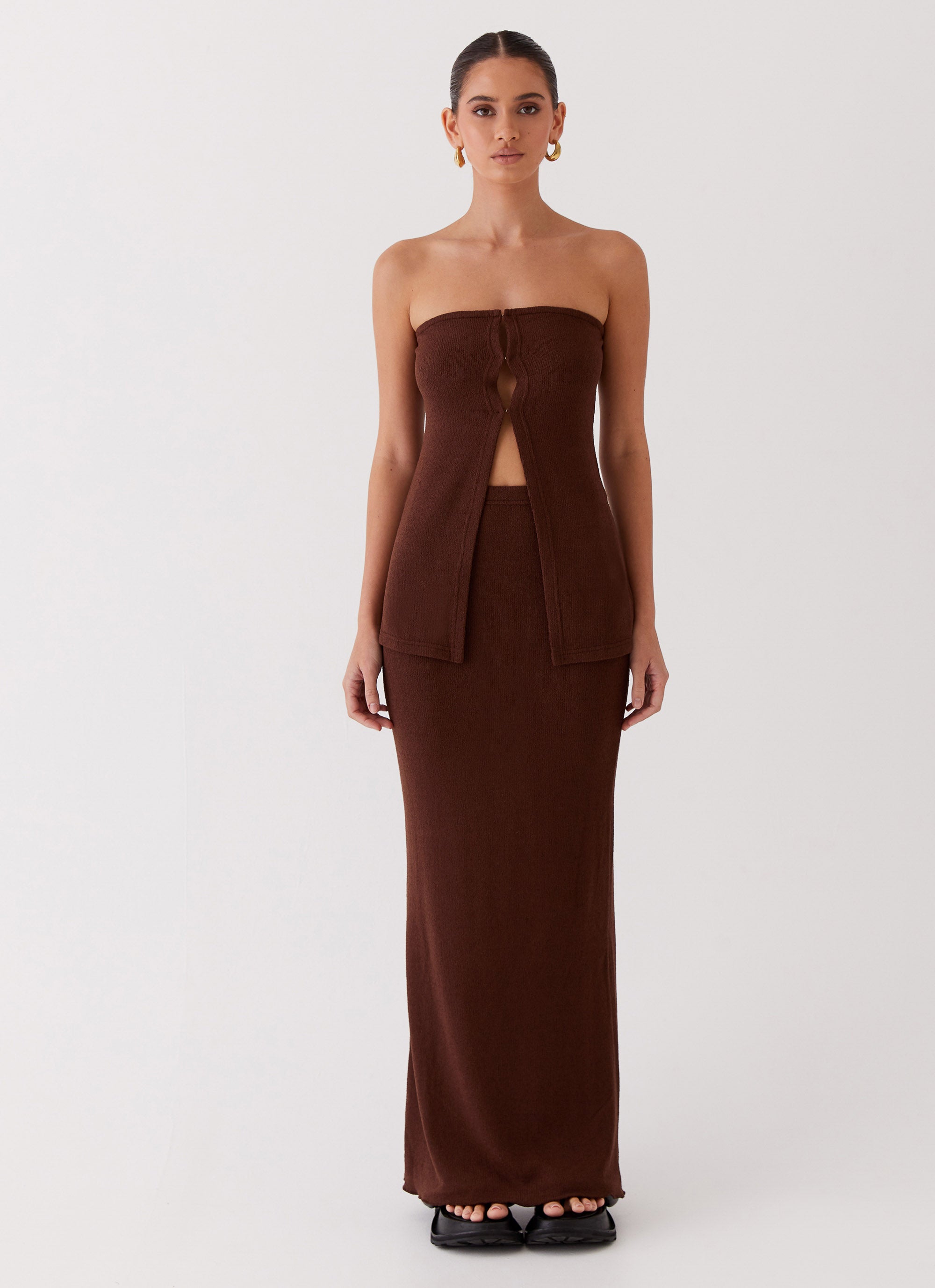 Elegant Women's Knit Maxi Skirt in Chocolate Brown - Perfect for Casual Outings, Beach Vacations & Boho Chic Style