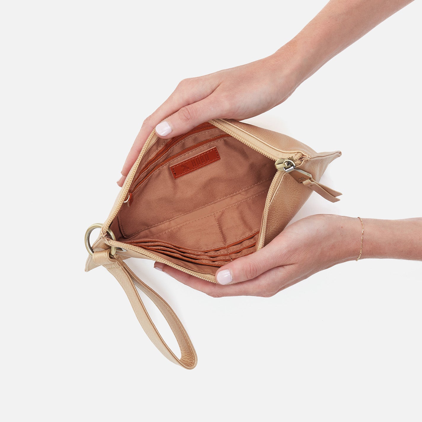 Vida Wristlet in Pebbled Metallic Leather - Dusty Gold Crossbody Wallet for Women | Perfect for Parties, Shopping & Everyday Use