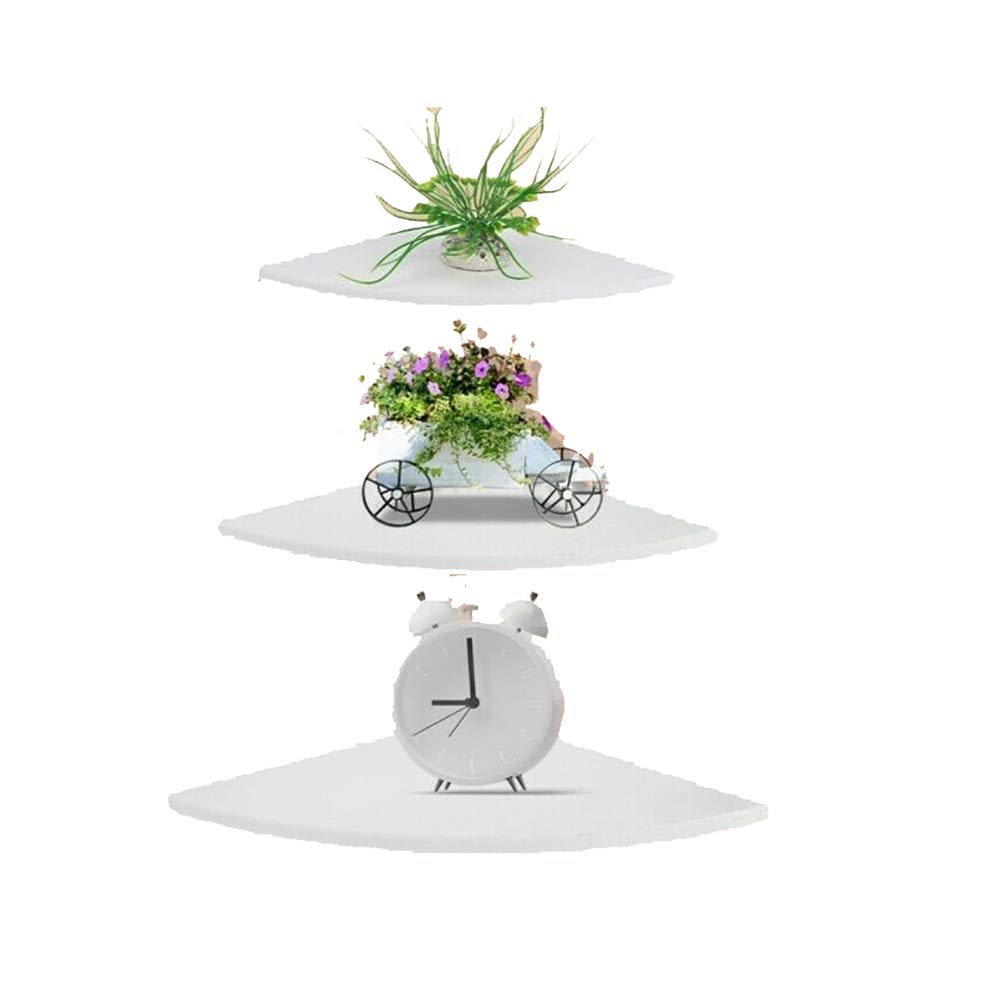 WOPODI White Floating Corner Wall Shelves Set of 3 - Rounded End Wall Mounted Display Shelf with Hardware, Curved Corner Bookshelf for Bathroom, Kitchen, Living Room & Bedroom - Perfect for Organizing Toiletries, Decor & Books