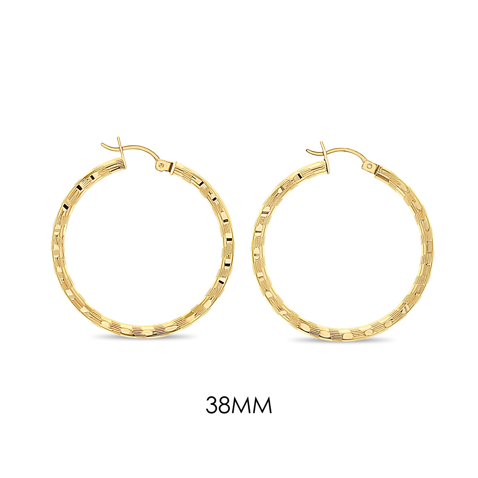 14K Yellow Gold Diamond Cut Hoop Earrings - 24MM & 38MM Sizes for Women | Perfect for Everyday Wear, Parties & Special Occasions