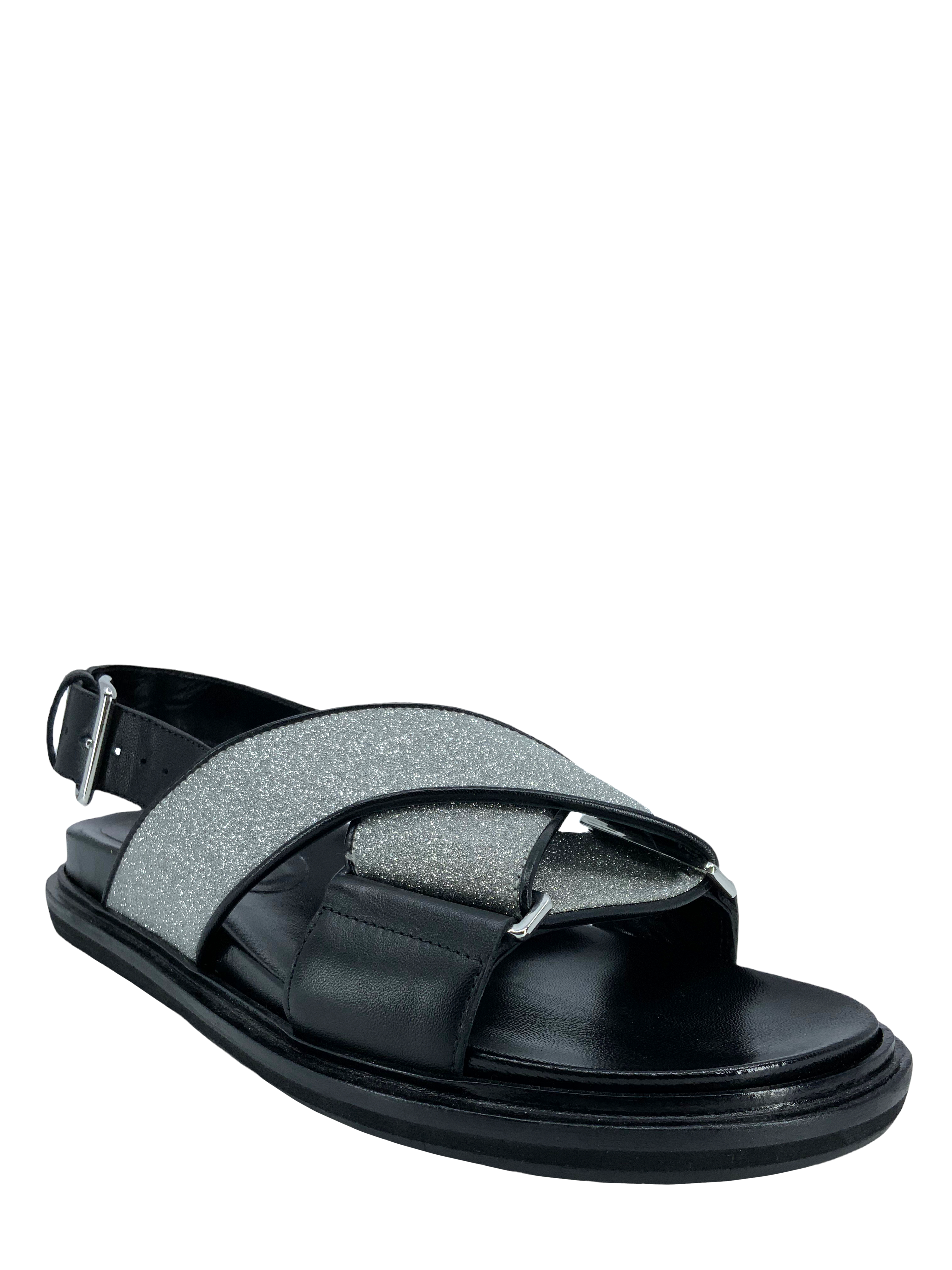 MARNI Women's Leather Glitter Sandals Size 9 - Comfortable & Stylish Summer Shoes for Beach, Party & Casual Wear
