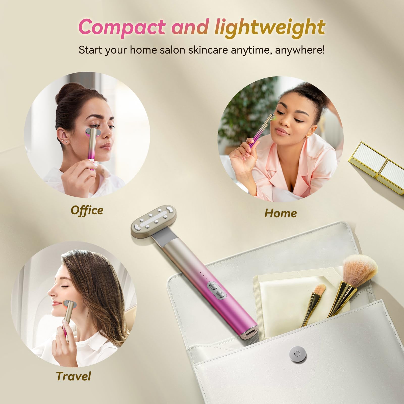 7 in 1 Red Light Therapy Device for Face & Eye Care - Home Use Skincare Equipment with Red & Blue Light Modes (Gradient Purple Pink) - Perfect for Anti-Aging, Wrinkle Reduction & Skin Rejuvenation at Home or Salon