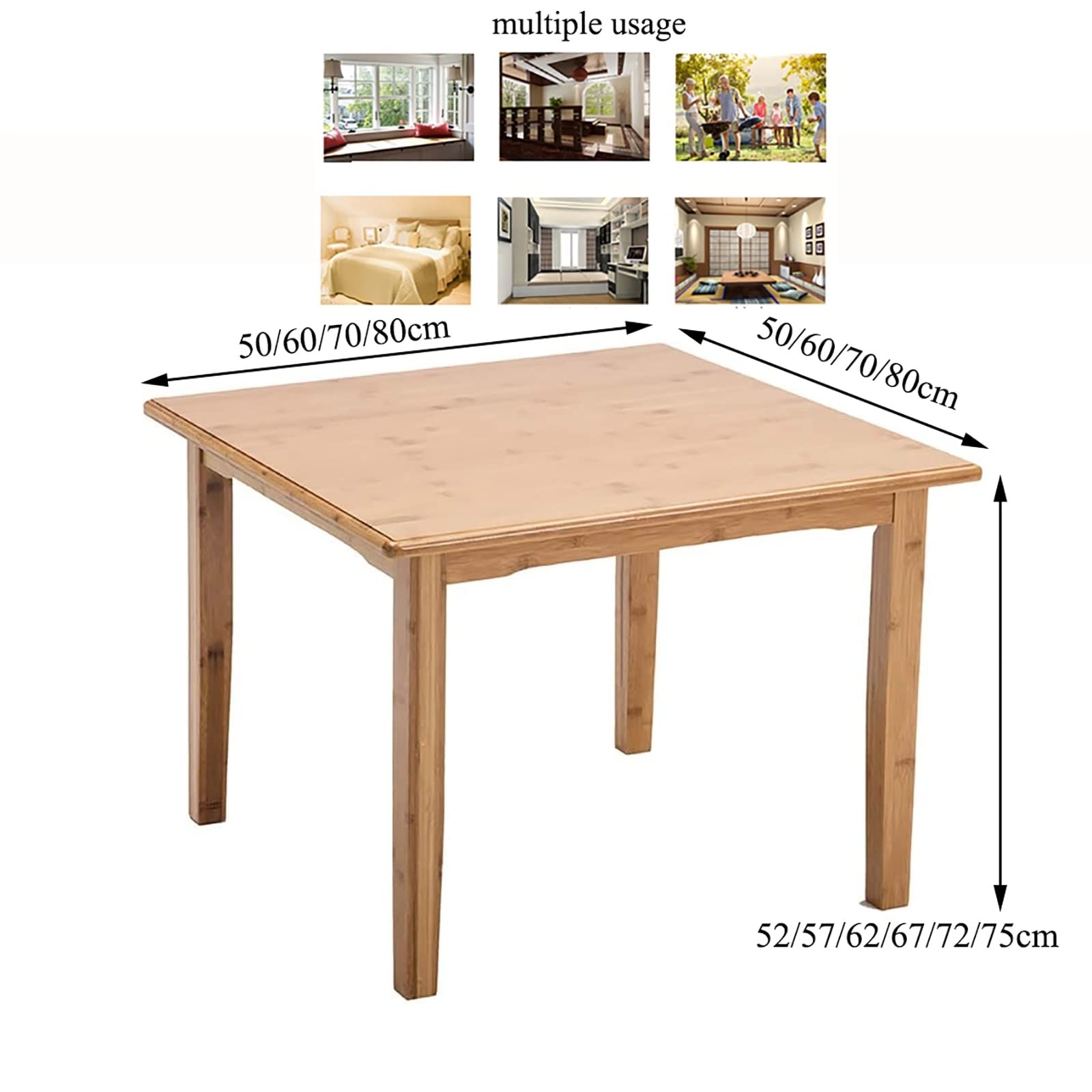 80x80x62cm Square Bamboo Dining Table - Multi-Purpose Coffee Table, Computer Desk, Study Desk for Home, Office, Balcony & Meeting Spaces