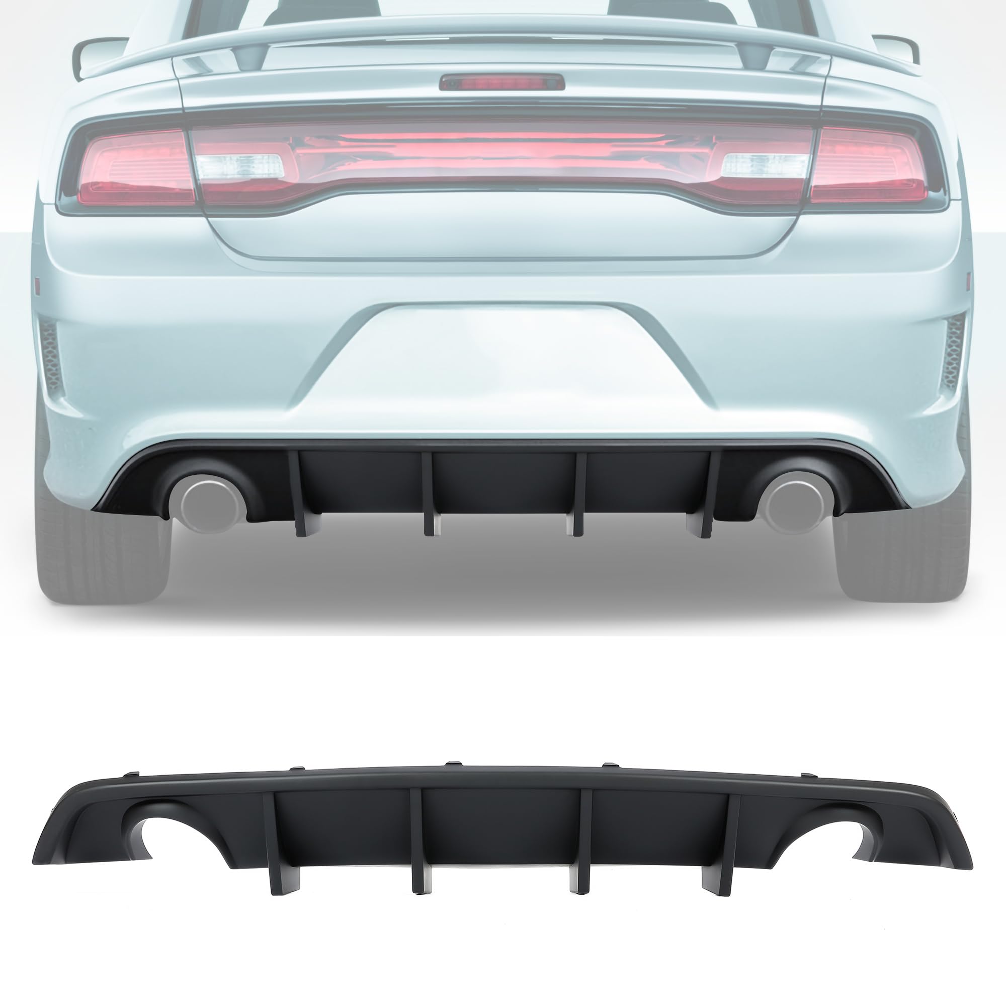 HECASA Matte Black Rear Diffuser for 2012-2014 Dodge Charger SRT8 | V2 Style Rear Bumper Lip Splitter Valance | Enhances Aerodynamics & Sporty Look | Perfect for Car Upgrades & Racing Enthusiasts
