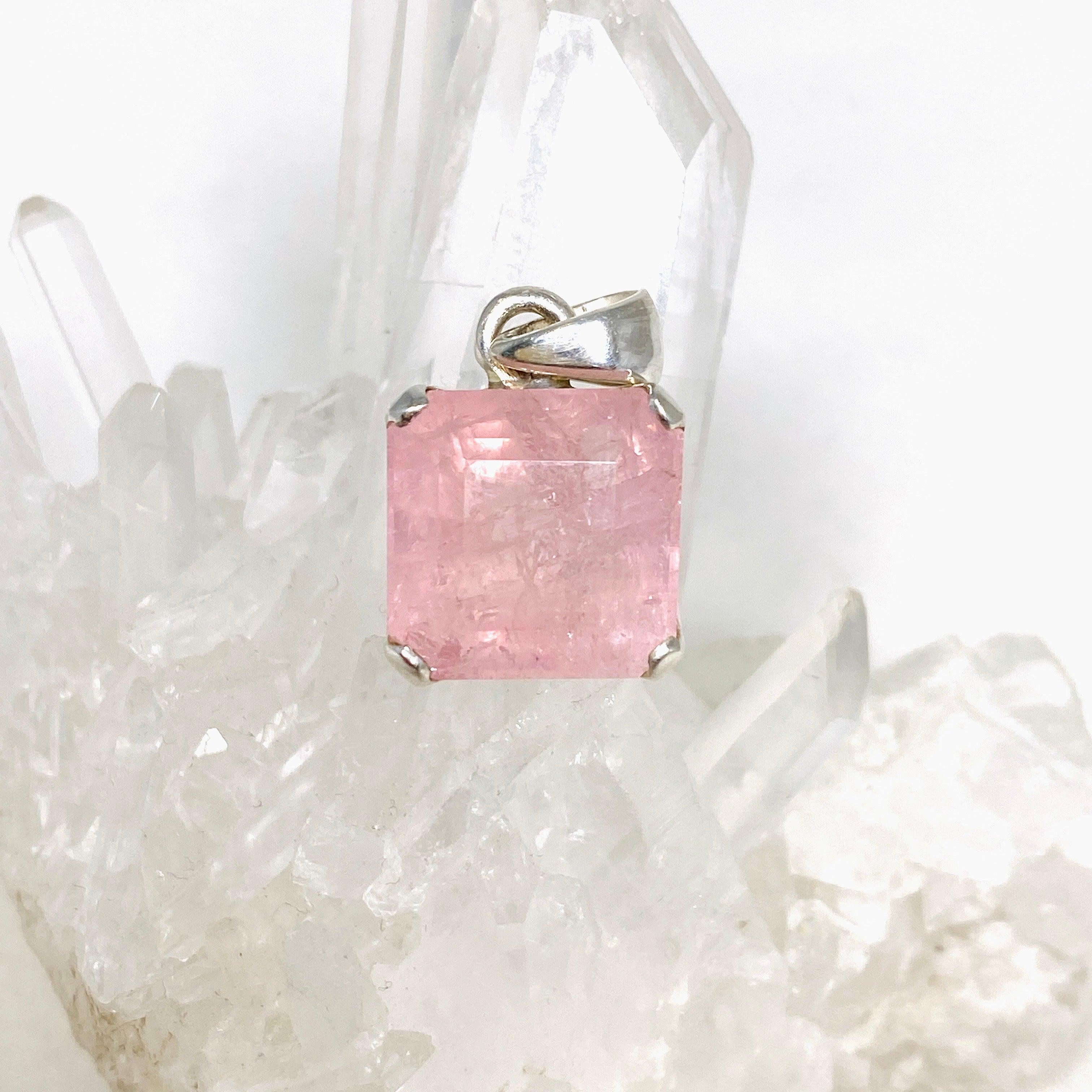 Morganite Faceted Square Pendant Necklace PPGJ694 - Elegant Rose Quartz Jewelry for Women, Perfect for Weddings, Anniversaries & Special Occasions