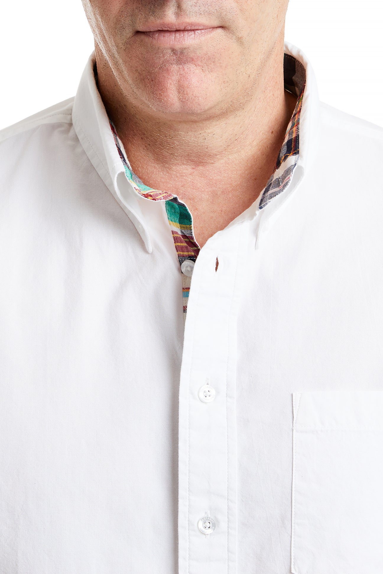 Chase White Oxford Shirt with Osterville Patch Madras - Classic Casual Wear for Men's Office & Summer Outfits