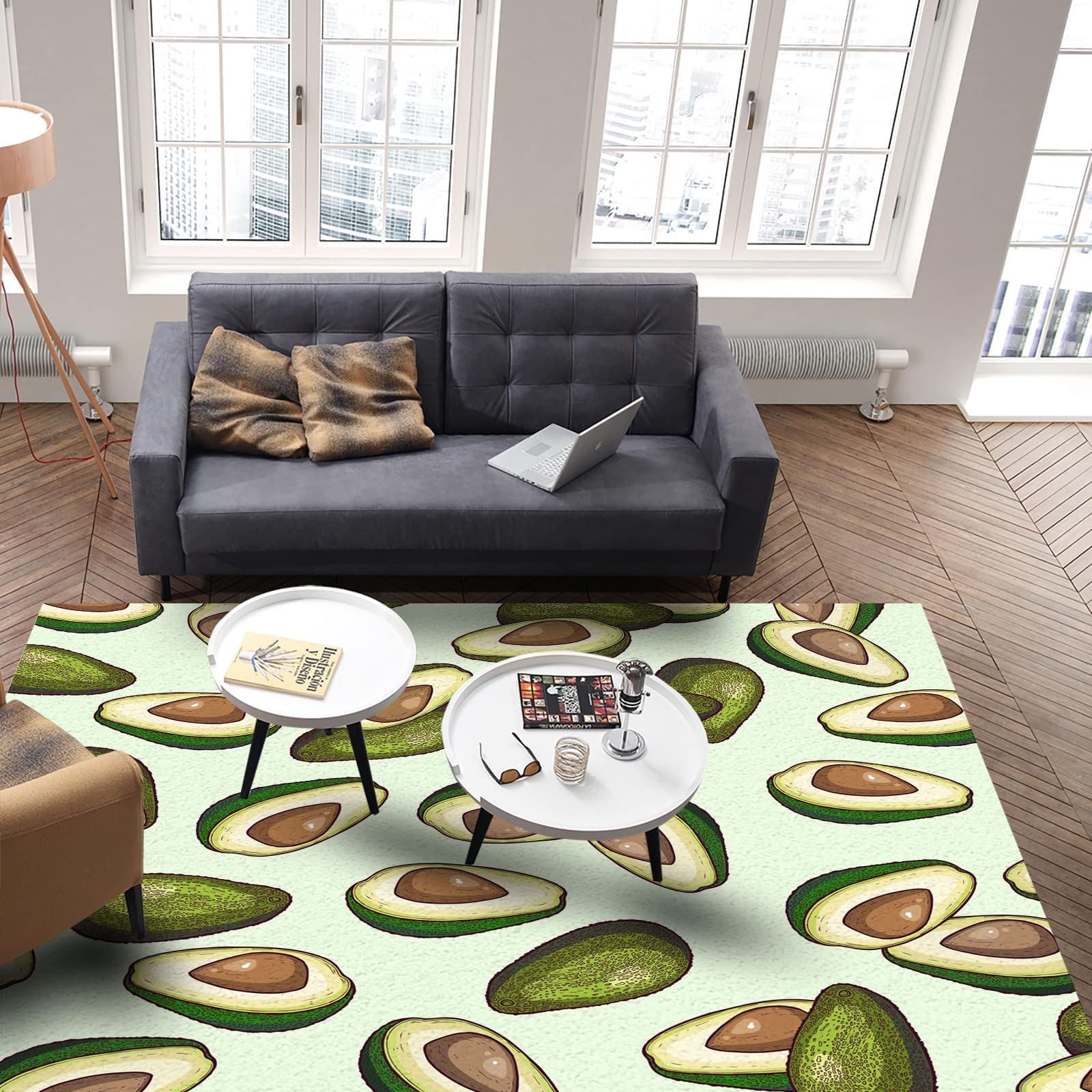 Premium Non-Slip Avocado Sliced Area Rug - 6x4ft Durable Kitchen & Home Decor Rug for Living Room, Bedroom, Dining Room, Office & Laundry - Perfect for Fruit-Themed Decor & High-Traffic Areas