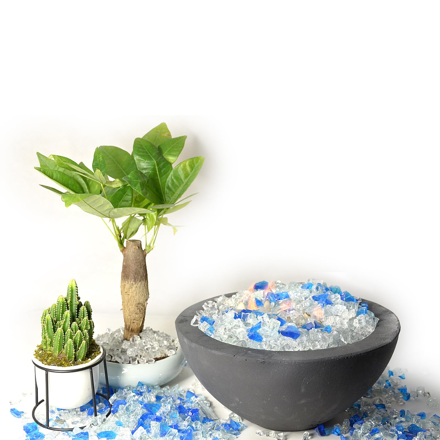Blue Fire Glass 10 lbs - 1/2 Inch Reflective Rocks for Fire Pit & Fireplace - Outdoor & Indoor Use