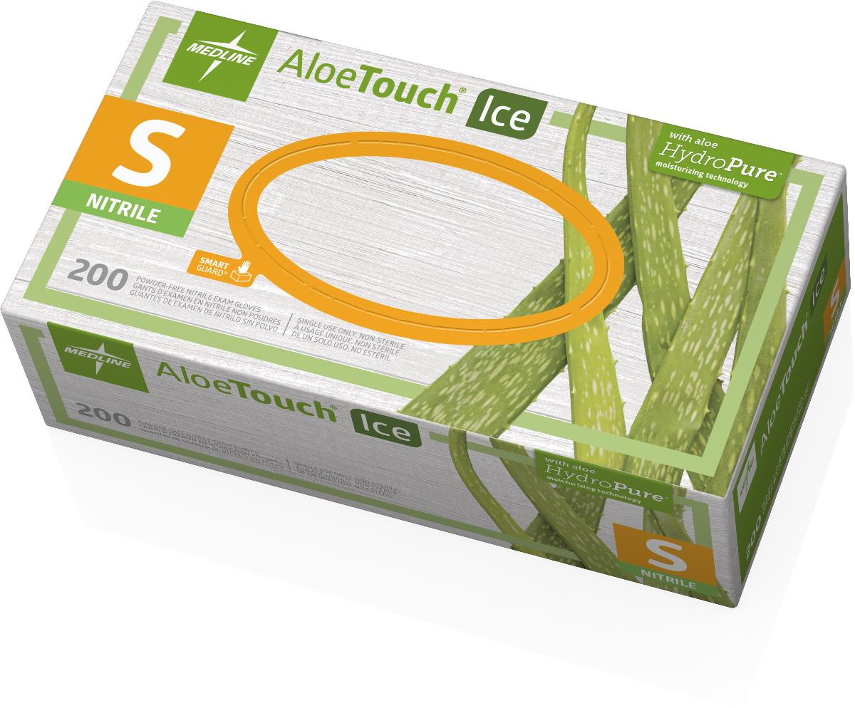 AloeTouch ICE Powder-Free Nitrile Exam Gloves - Latex-Free, Disposable, Comfort Fit for Medical, Dental & Tattoo Use (Small, Medium, Large, X-Large) - Ideal for Healthcare, Food Handling & Home Cleaning