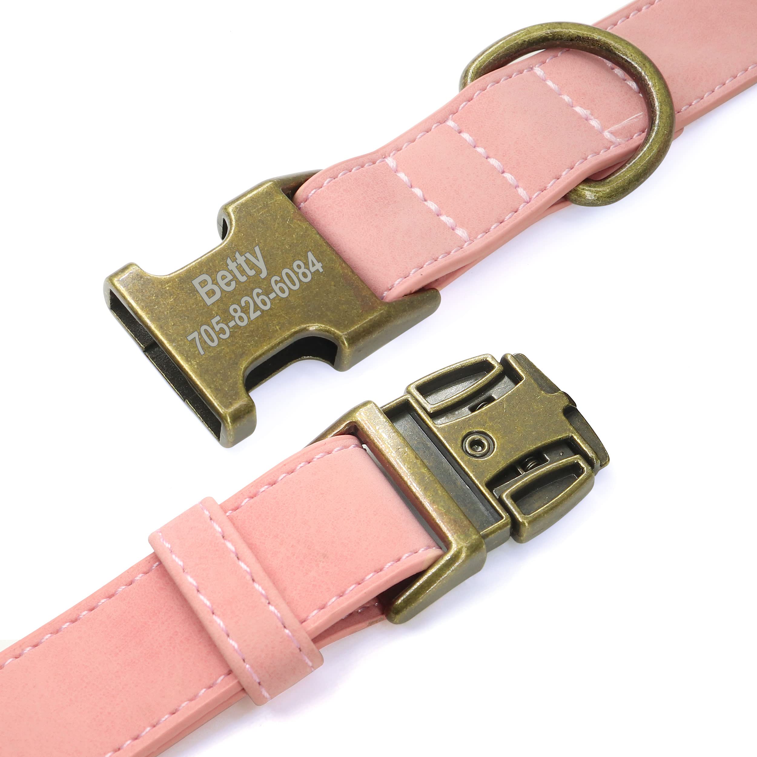 Personalized Leather Dog Collar with Name Plate - Adjustable Soft Padded Pet Collar for Small Dogs & Puppies (Pink, XS) - Perfect for Daily Walks, Training & Gifts