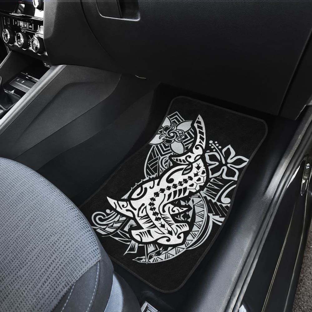 Premium Black & White Hawaiian Polynesian Shark Tattoo Design Car Floor Mats - Non-Slip, All-Weather Protection for SUVs, Trucks & Sedans - Perfect for Beach Trips, Surfing Adventures & Tropical-Themed Vehicles