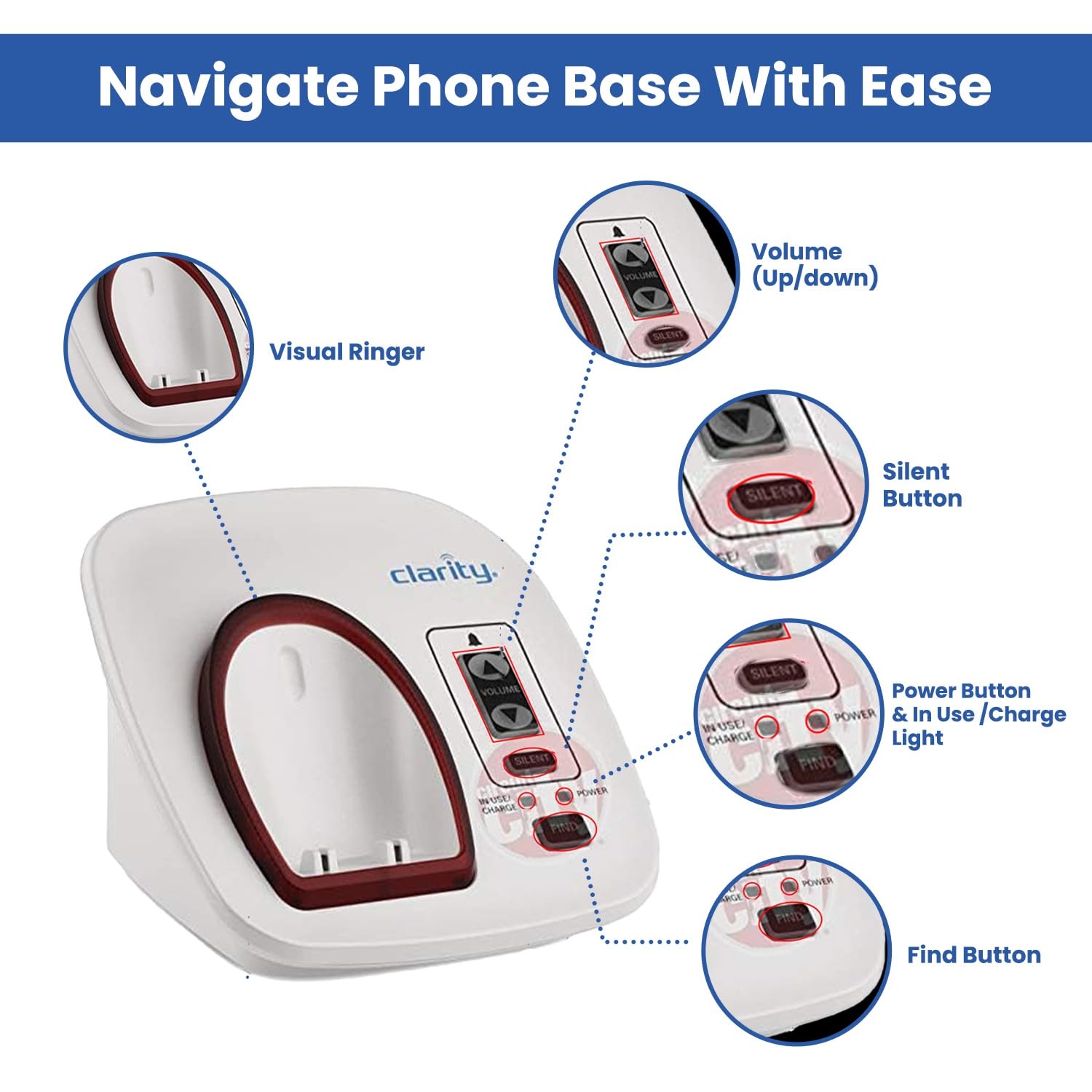 Clarity XLC3.4+ DECT 6.0 Amplified Cordless Phone with Extra-Loud Ringer & Big Buttons - Talking Caller ID, Dual Power Battery - Ideal for Seniors & Hearing Impaired at Home or Office