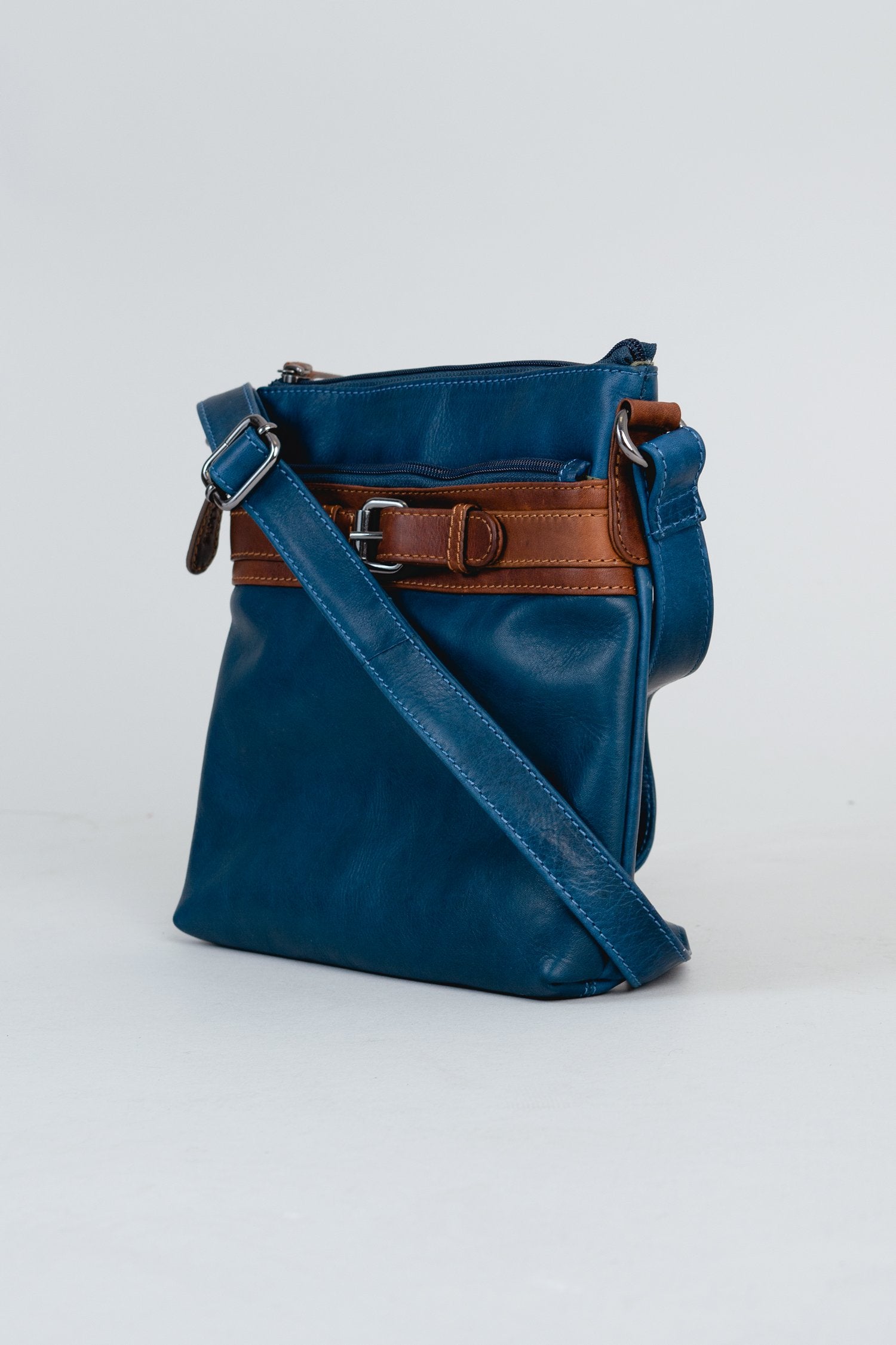 Adrian Klis 1740 Genuine Leather Purse for Women - Blue & Tan Crossbody Bag - Perfect for Work, Travel & Everyday Use