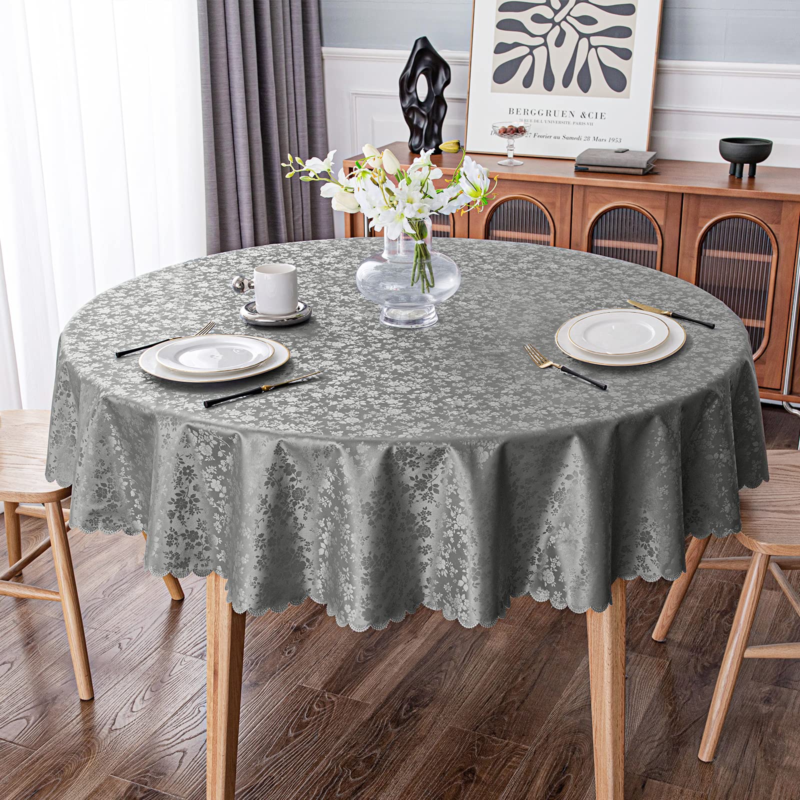 Smiry Round Table Cloth - Waterproof Heavy Duty Vinyl Table Cover, Wipeable Washable 60