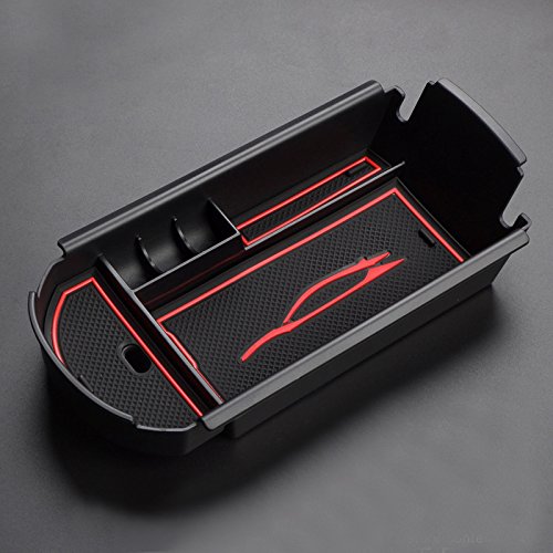 Premium Car Center Console Organizer for Toyota C-HR 2016-2021 | Armrest Storage Box with Non-Slip Red Mat | Perfect for Organizing Phone, Keys & Small Items While Driving
