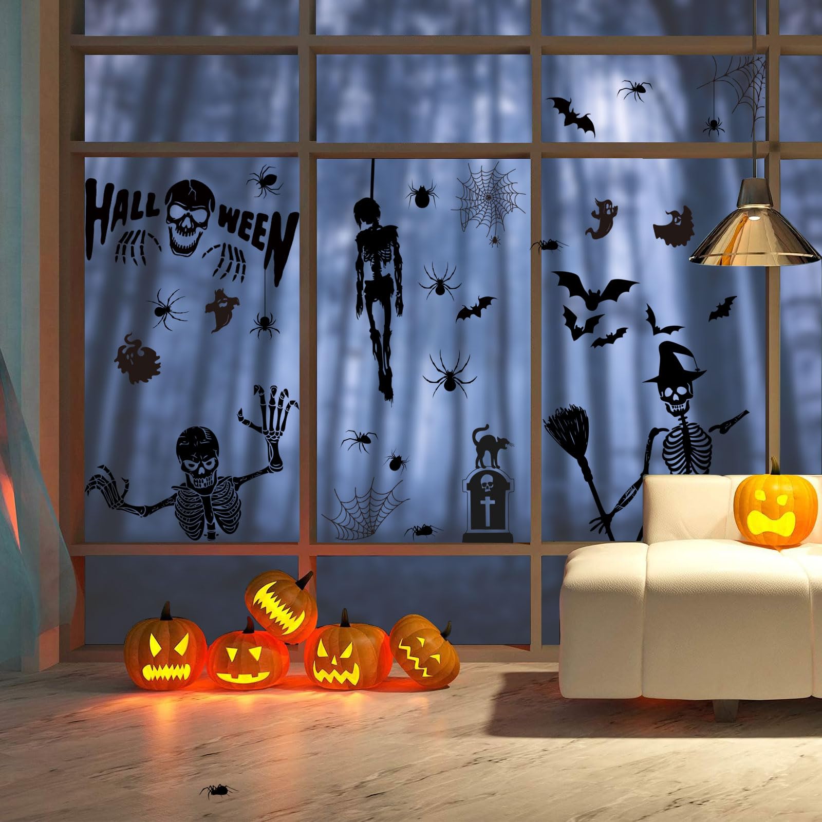 BBLIKE Halloween Window Stickers - 9 Sheets Spooky Bat & Skull Window Decals for Halloween Party Decorations - Perfect for Home, Office, and Classroom Halloween Decor