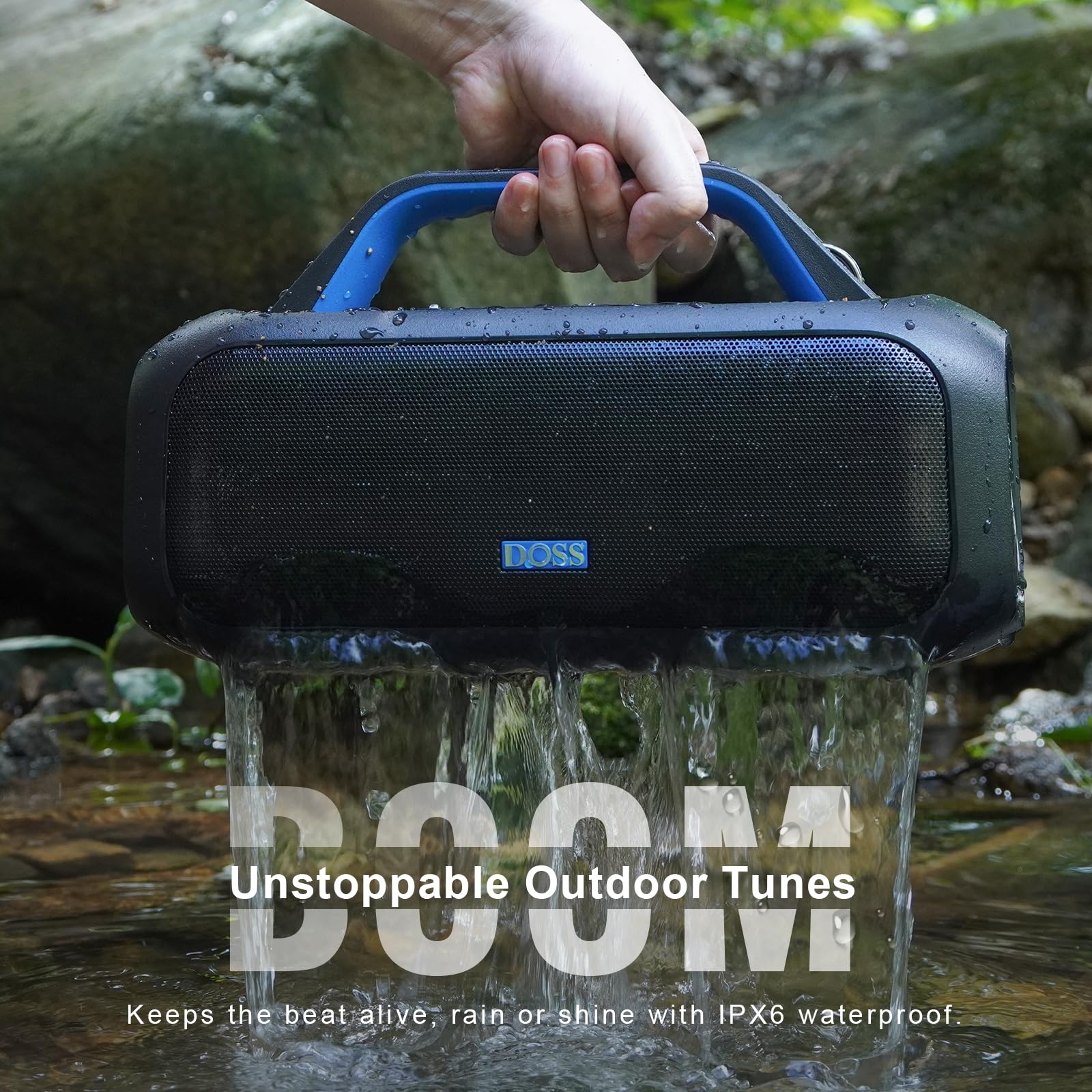 DOSS Extreme Boom S Bluetooth Speaker - 60W Wireless Portable Speaker with Stereo Sound, Rich Bass, IPX6 Waterproof, 25H Playtime, TWS & LED Lights - Perfect for Camping, Beach, Pool Parties, Hiking & Outdoor Adventures (Blue)