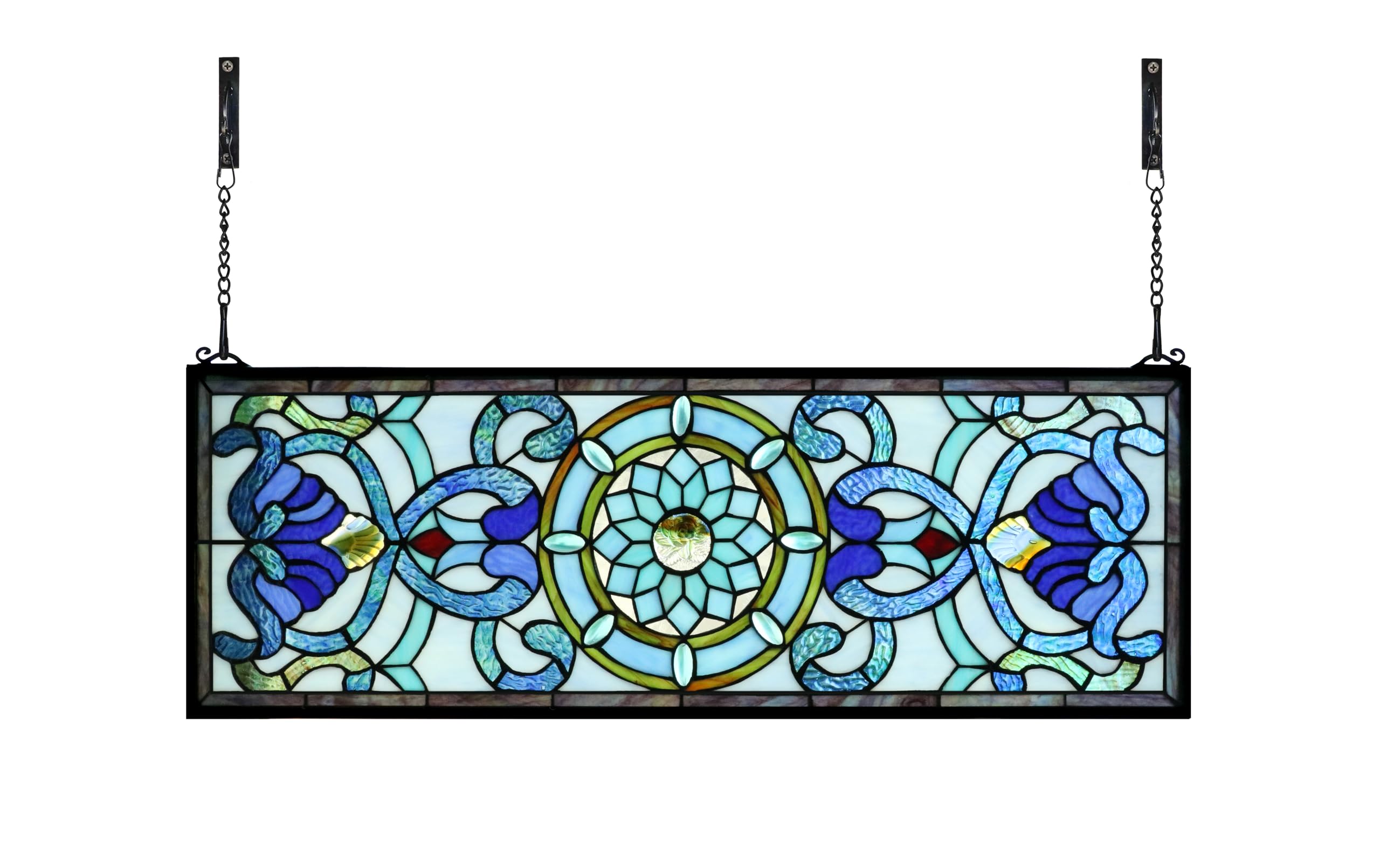 Yogoart Extra Large Horizontal Blue Victorian Stained Glass Window Panels (30