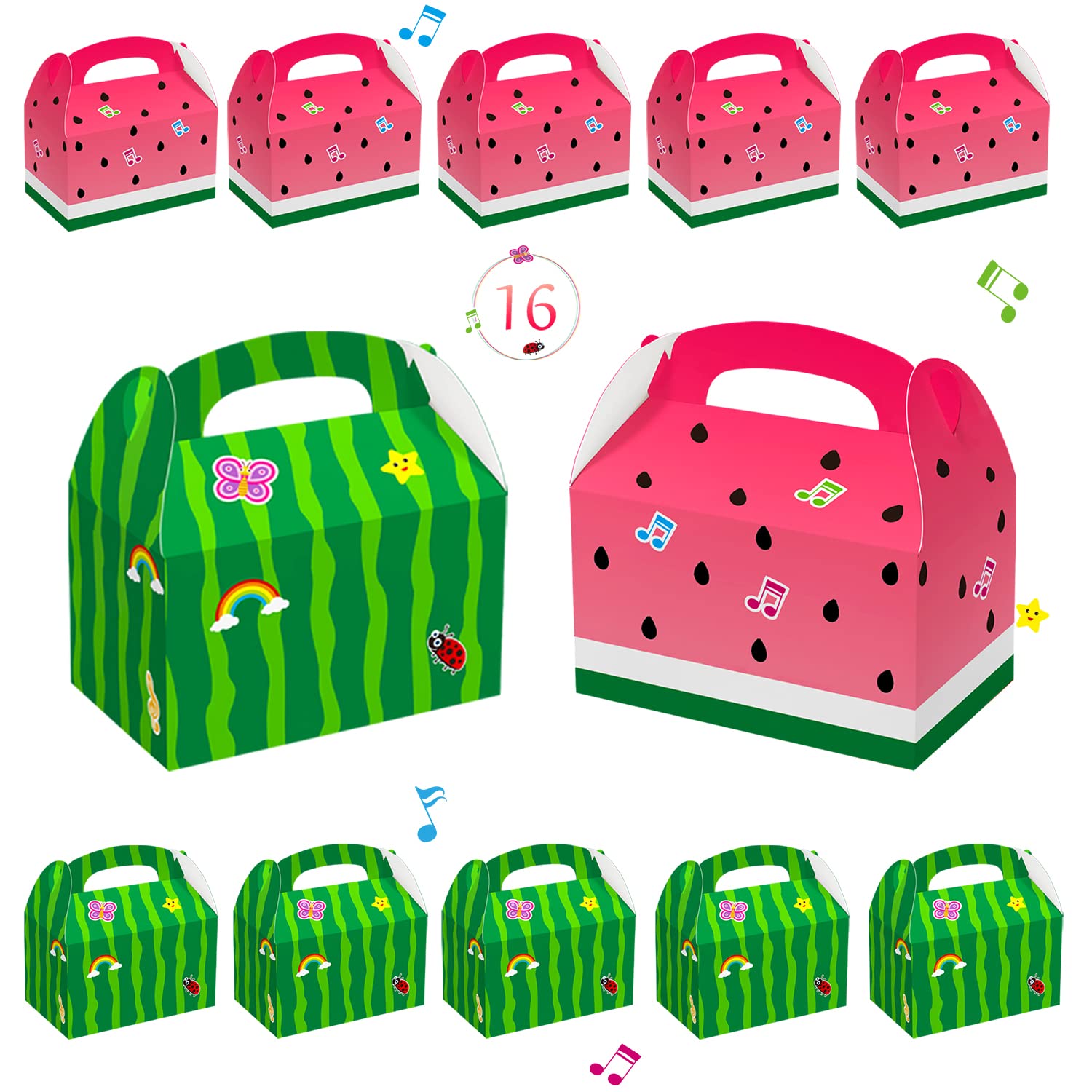 16 Pcs Watermelon Themed Party Candy Bags | Cute Melon Goodie Gift Boxes for Birthday Party Favors & Decorations | Perfect for Summer BBQs, Kids Birthday Parties & Baby Showers