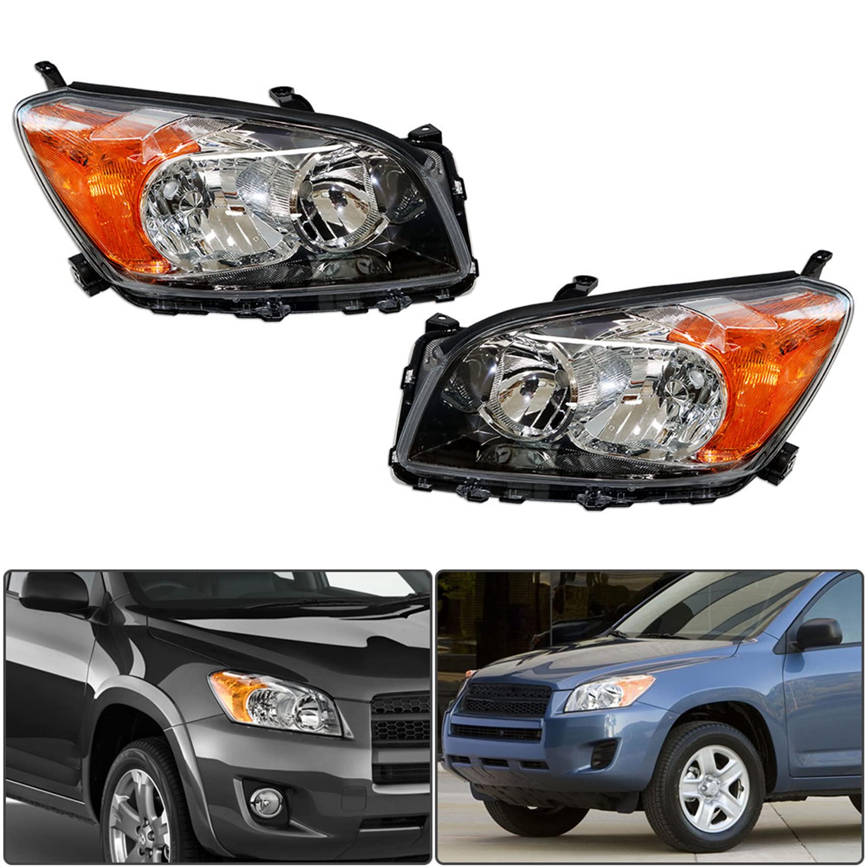 Toyota RAV4 2009-2012 Headlight Assembly Replacement - Black Projector Headlights Set for Driver & Passenger Side | Durable Aftermarket Headlights for Night Driving & Off-Road Adventures