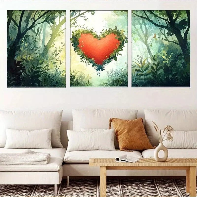 3-Piece Nature Lush Forest Heart Shaped Foliage Wall Art Set - Framed Canvas Prints 40x60cm - High Quality Australian Made Wall Decor - Perfect for Living Room, Bedroom & Office Decoration