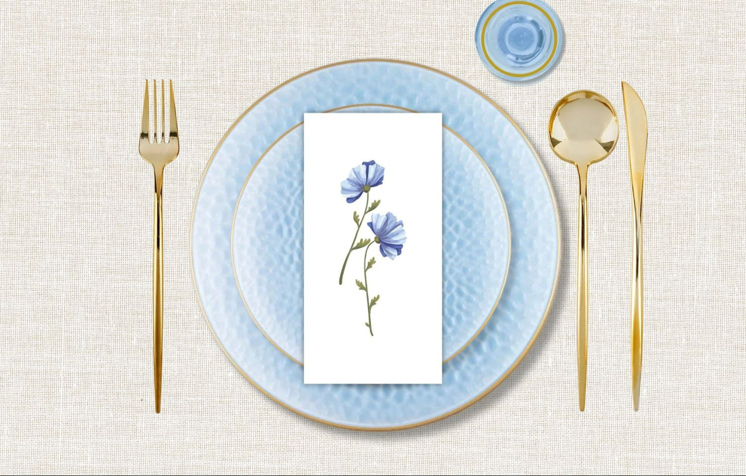 Premium Blue & Gold Disposable Plastic Party Supplies Bundle - Elegant Hammered Design for Weddings, Birthdays & Special Events | Eco-Friendly Party Decorations