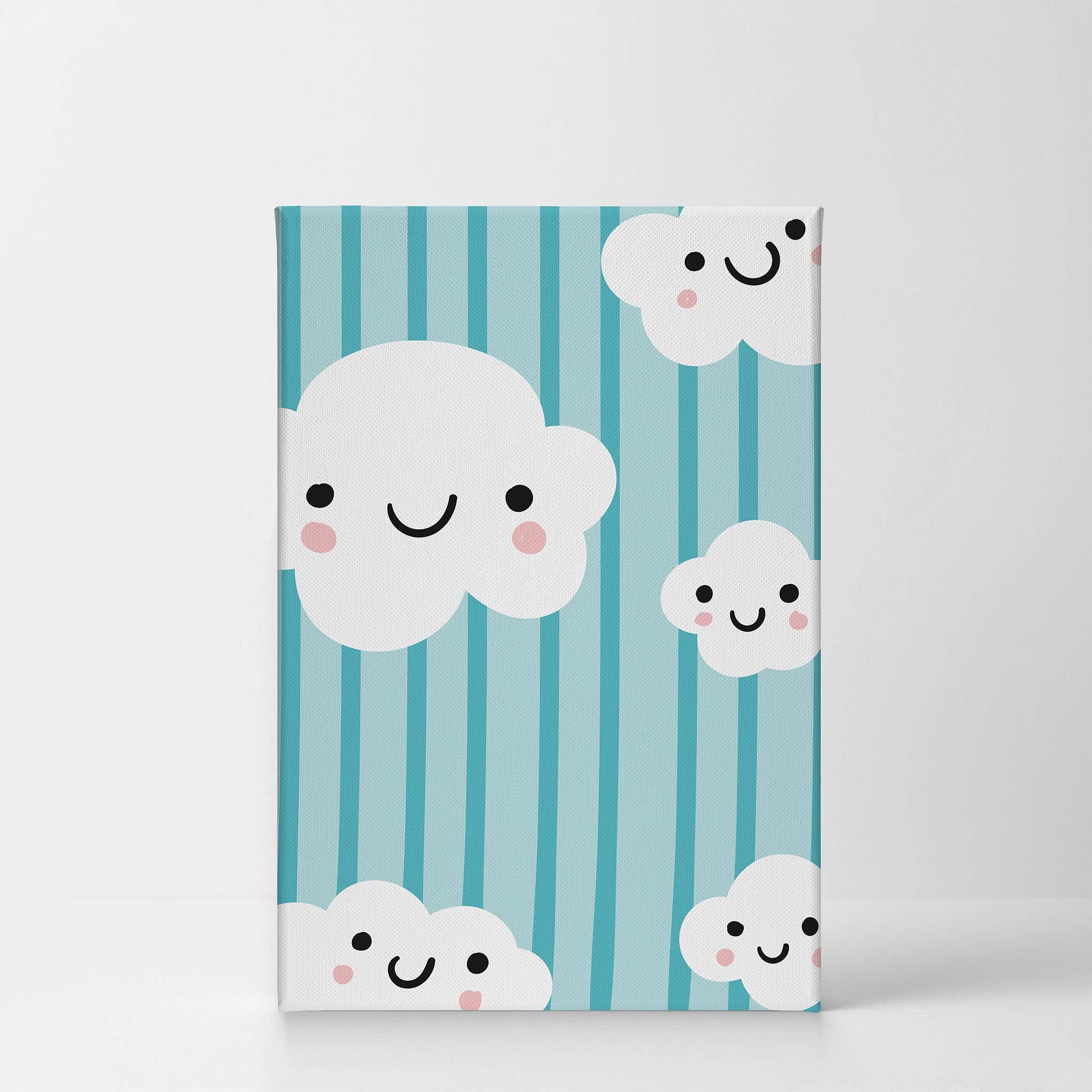 Smile Art Design Lovely Clouds Blue Background Canvas Print - Nursery Wall Art for Baby & Kids Room Decor - Ready to Hang 28x19 Inch - Made in USA | Perfect for Nursery, Bedroom, Playroom & Gift