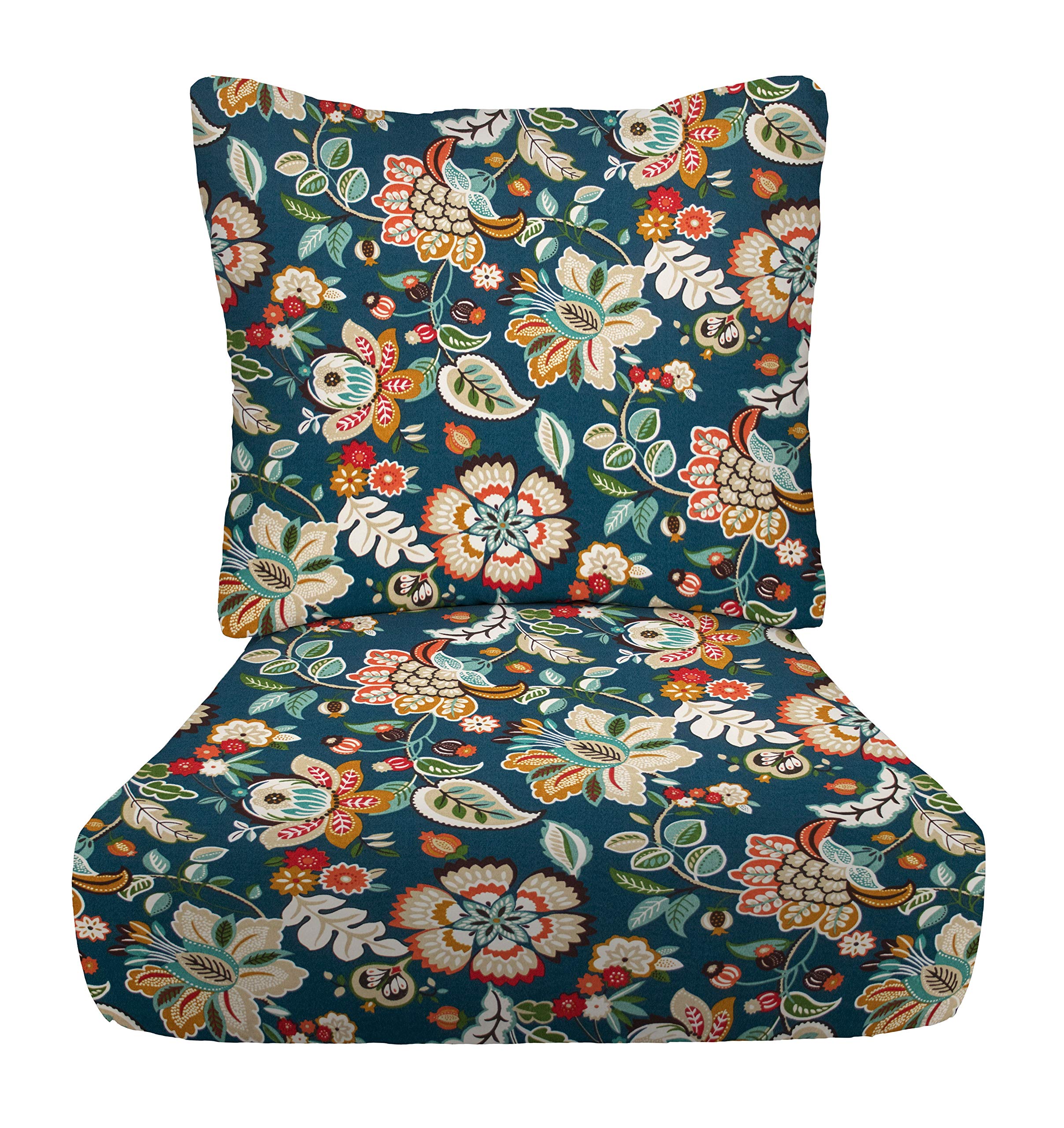 RSH DECOR: Deep Seating Cushion with Pillow Back | 23” x 24” Outdoor Chair Cushion Set | Waterproof & Fade-Resistant All-Weather Spun Fabric | Perfect for Patio, Deck, Poolside & Garden Furniture | Telfair Peacock Design