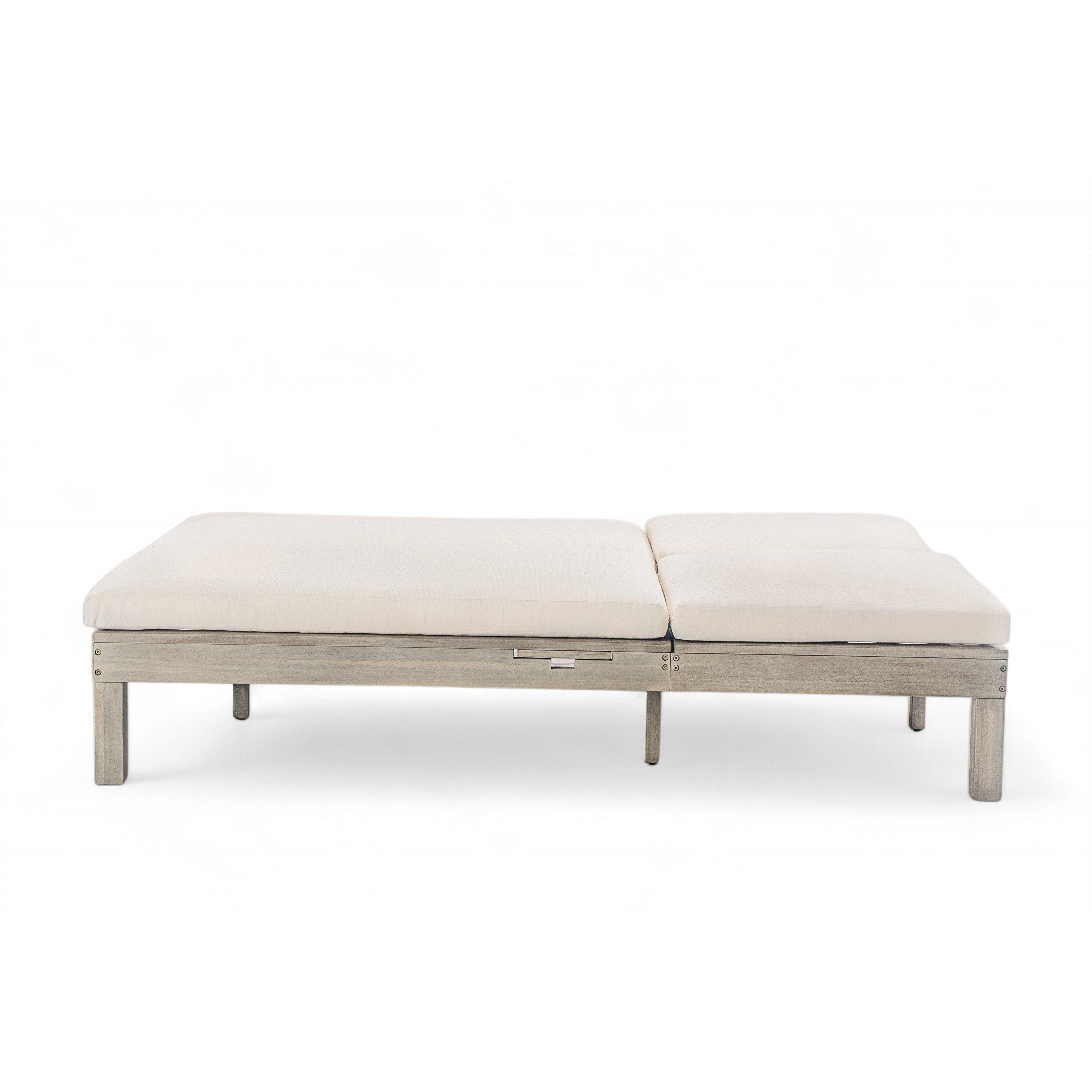 5-Position Adjustable Backrest Outdoor Chaise Lounge Daybed with Cushion & Folding Side Trays - 2-Person Poolside Garden Patio Furniture for Relaxing, Sunbathing, and Lounging