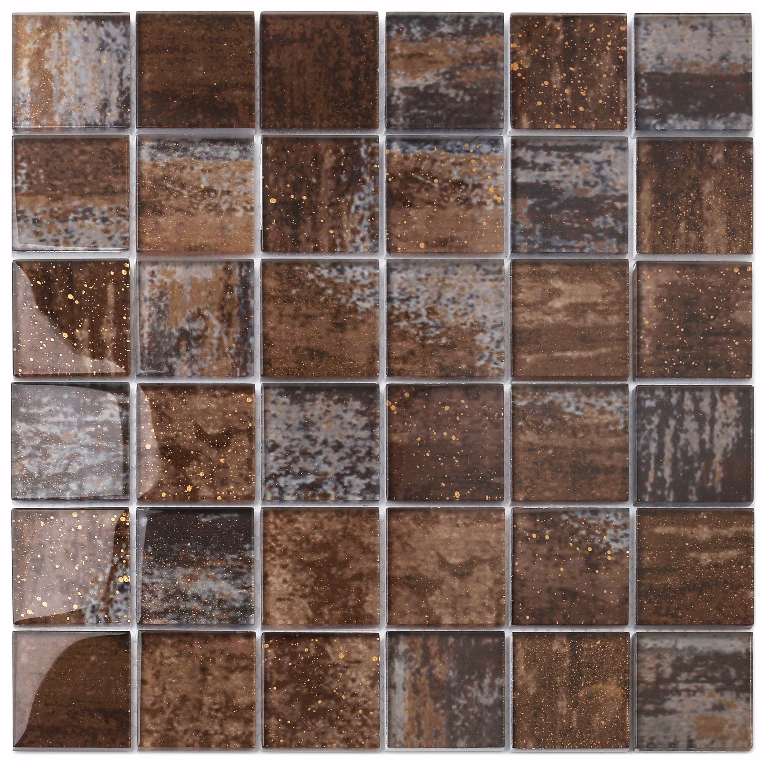 Antique Bronze Brown 2x2 Glass Mosaic Tile for Kitchen Backsplash, Bathroom Wall, and Shower - Box of 5 Sheets - Perfect for Modern Home Decor, DIY Projects, and Renovations