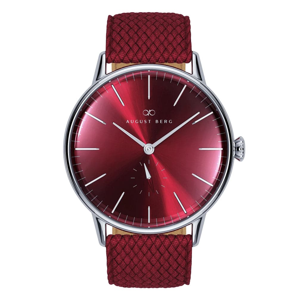 August Berg Serenity Burgundy Perlon Braided Nylon Strap Unisex Watch 10140E15VBY (40mm) - Water Resistant, Lightweight & Comfortable for Everyday Wear, Outdoor Activities & Travel