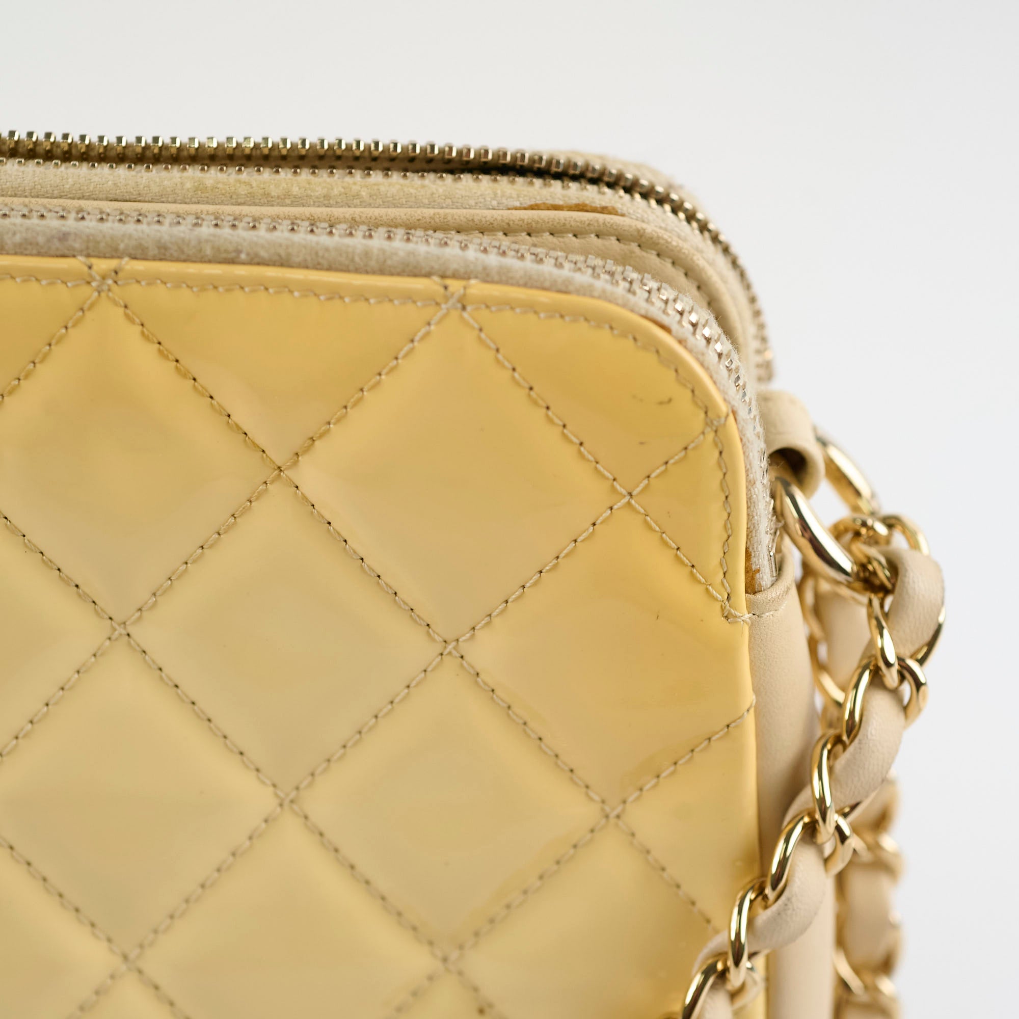 Chanel Patent Leather Shoulder Bag Ivory & Yellow - Luxury Designer Handbag for Women | Perfect for Parties, Weddings & Evening Events
