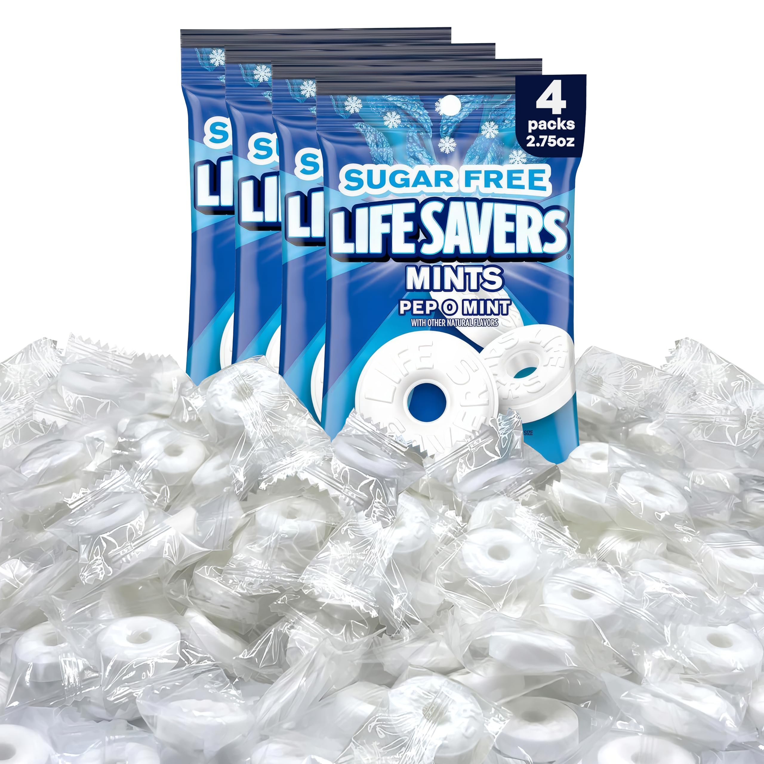 Sugar Free Peppermint Lifesavers Hard Candy - 4 Pack Bulk Holiday Mints for Fresh Breath, Office Snacks & Christmas Stocking Stuffers