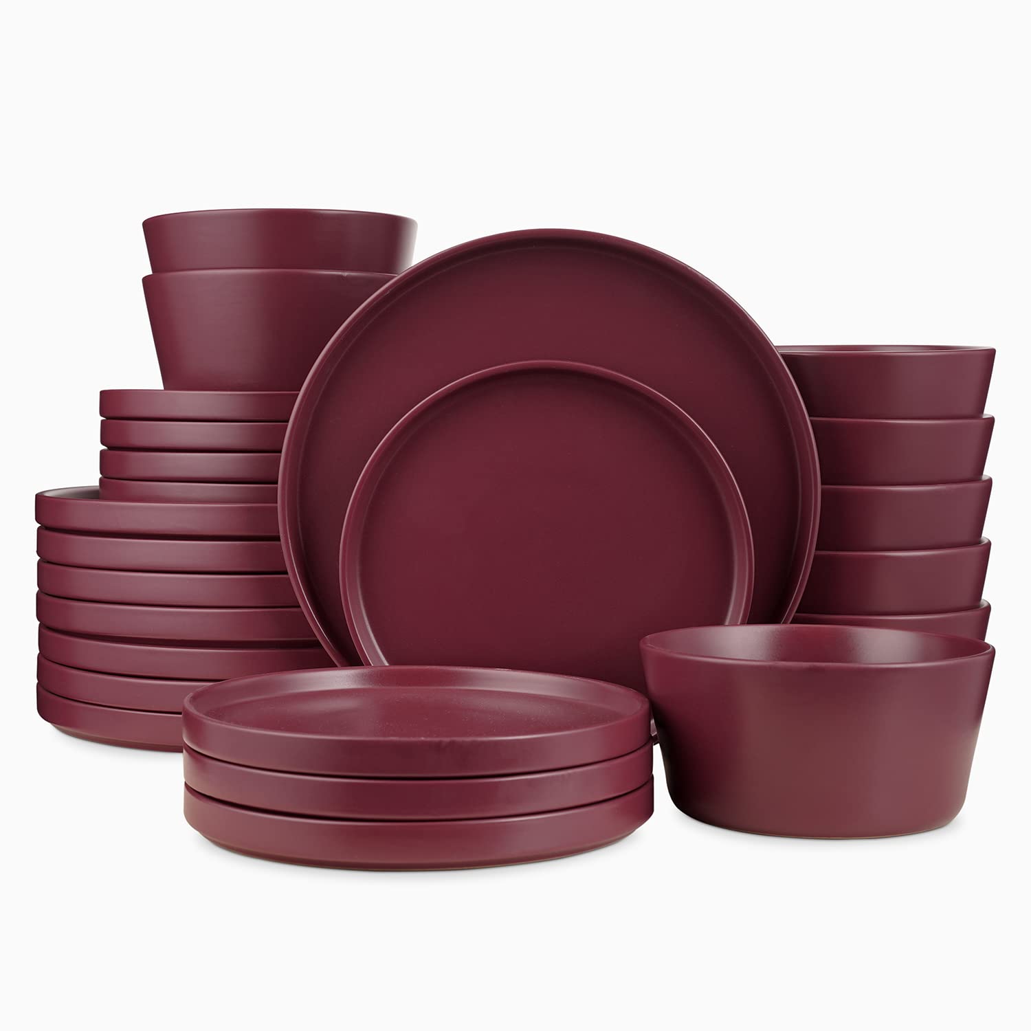 Celina Modern Stoneware 24-Piece Dinnerware Set - 8-Person Purple Dinner Plates, Salad Plates & Soup Bowls | Elegant Stone Lain Dish Set for Everyday Dining & Entertaining
