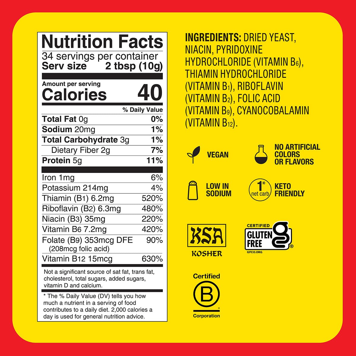 Bragg Premium Nutritional Yeast Seasoning - Vegan, Gluten-Free, High in Protein & Vitamins | Nutritious Parmesan Cheese Alternative | Original Flavor 12oz (Pack of 1) | Perfect for Popcorn, Pasta & Vegan Cooking