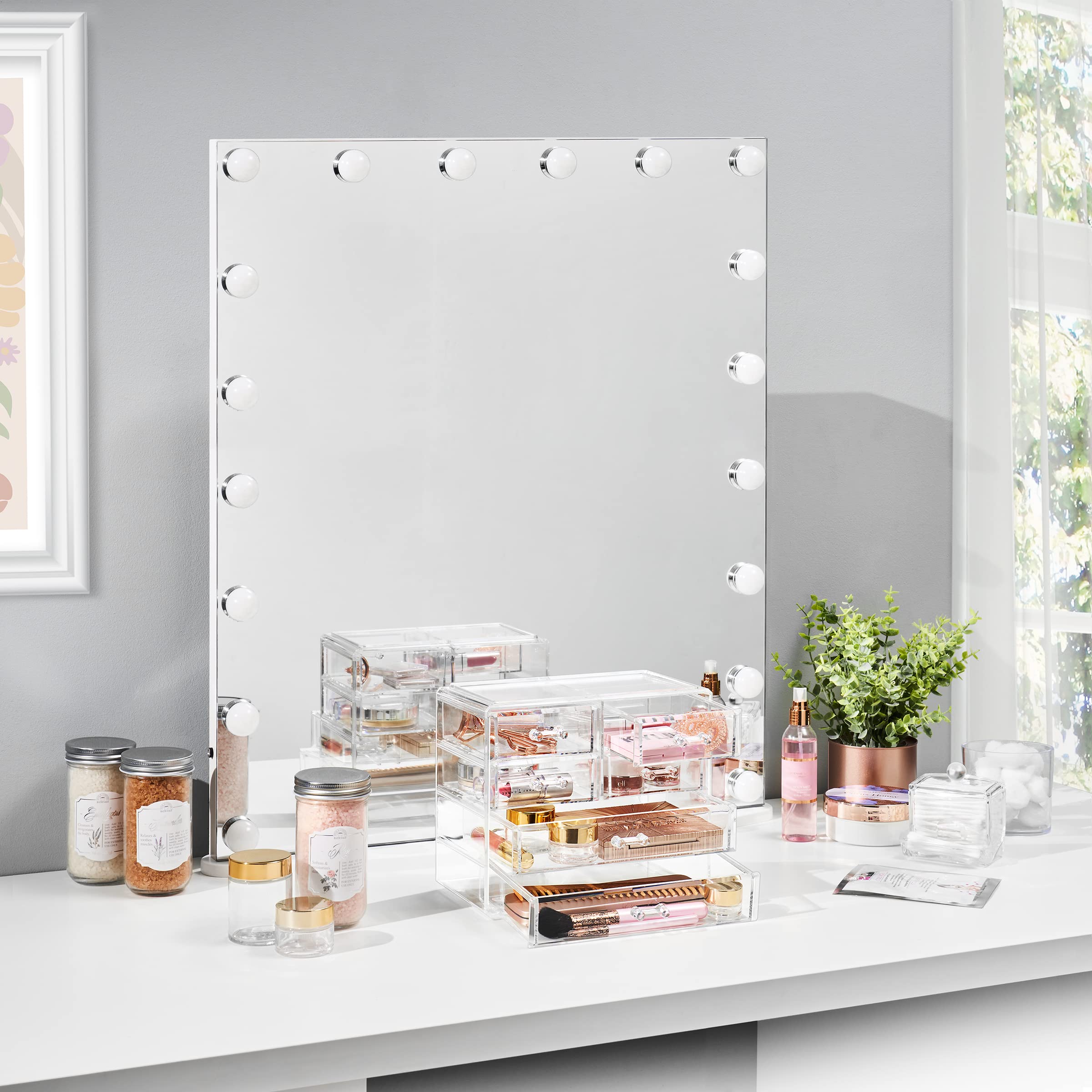 Sorbus Clear Makeup Organizer with 2 Large & 4 Small Drawers - Stylish Cosmetic Storage Case for Jewelry, Hair Accessories & Beauty Products - Space-Saving Vanity & Bathroom Organizer for Home, Salon, and Travel Use