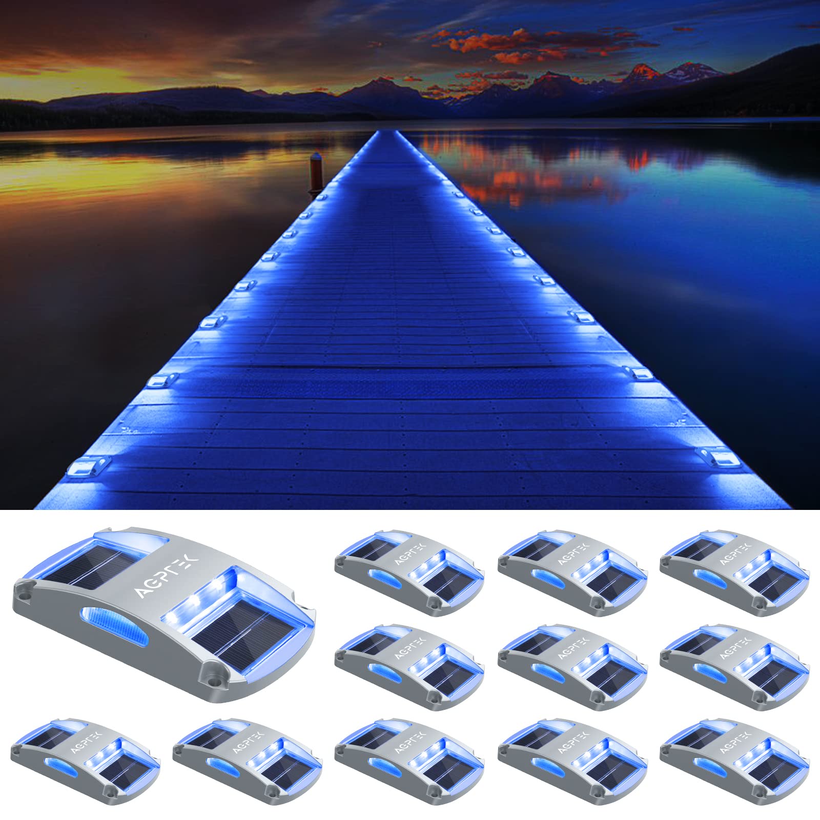 AGPTEK 12 Pack Solar Driveway Lights - Waterproof Outdoor LED Deck & Marine Lights for Pathway, Garden, Yard, Dock | Solar Powered Landscape Lighting for Safety & Decoration | Perfect for Driveway Markers, Sidewalks, Steps & Nighttime Illumination