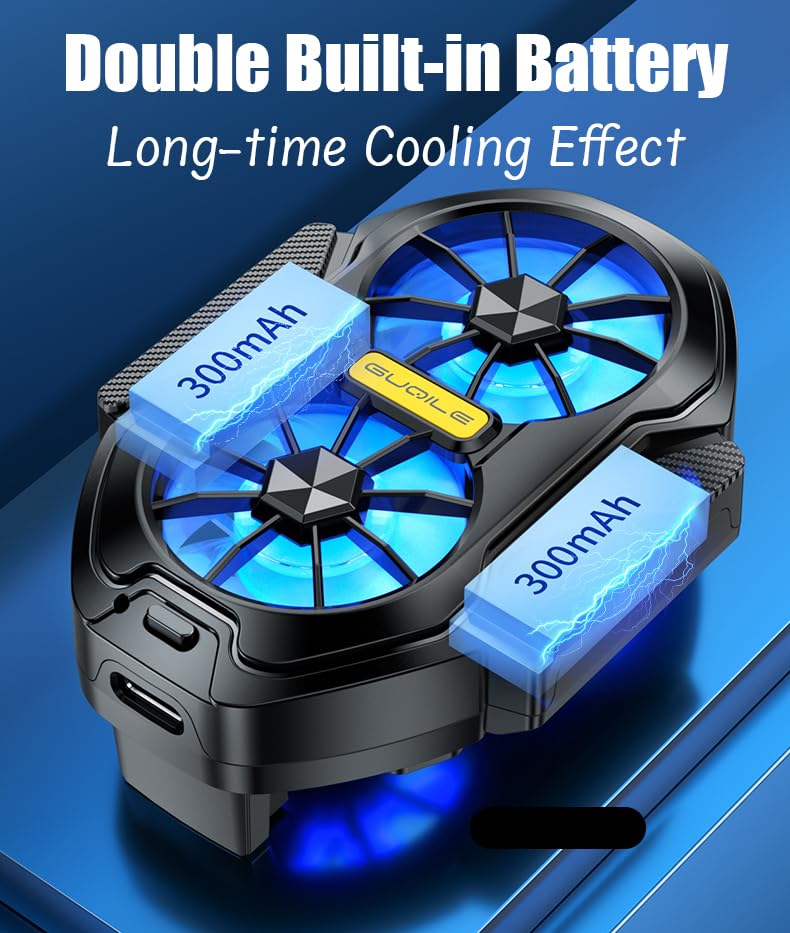 Dual Cooling Fan Phone Cooler with Rechargeable Battery - Universal Smartphone Radiator Heatsink for iPhone & Android - L2R2 Mobile Game Controller Triggers for PUBG, Call of Duty, Knives Out - Perfect for Gaming & Overheating Protection