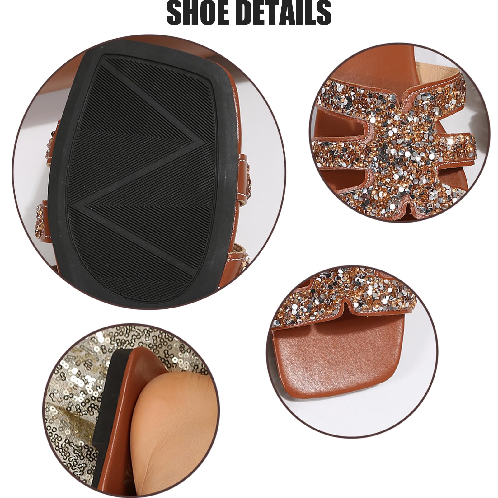 Women's Rhinestone Square Toe Flat Slides - Glitter Open Toe Slip-On Dress Sandals for Summer, Casual, Beach & Walking | Comfortable Soft Sole for Outdoor, Party & Vacation