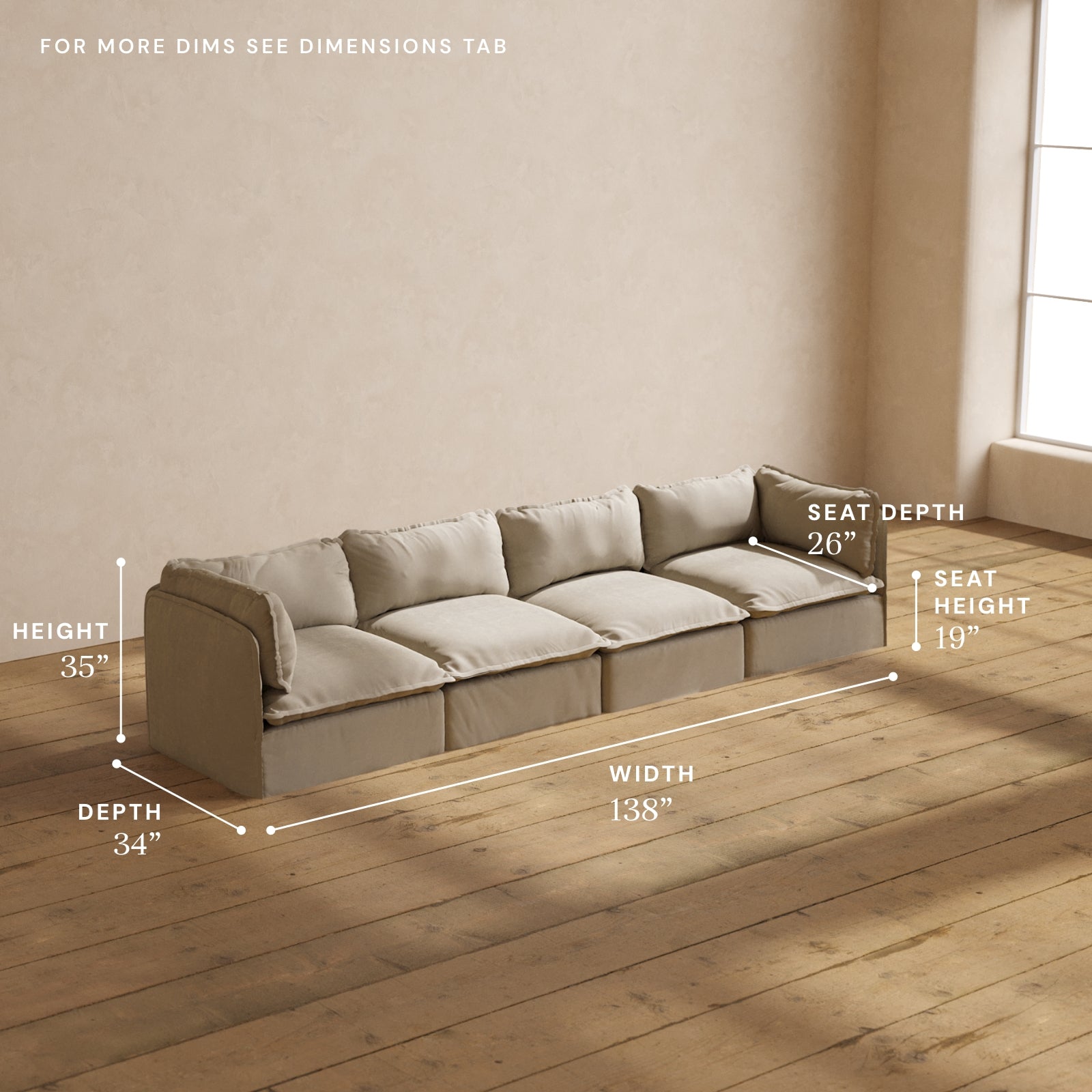 Premium Modular Performance 4-Seater Sofa in Dune Color | Luxe Fabric Blend | Perfect for Living Rooms, Home Theaters & Office Lounges