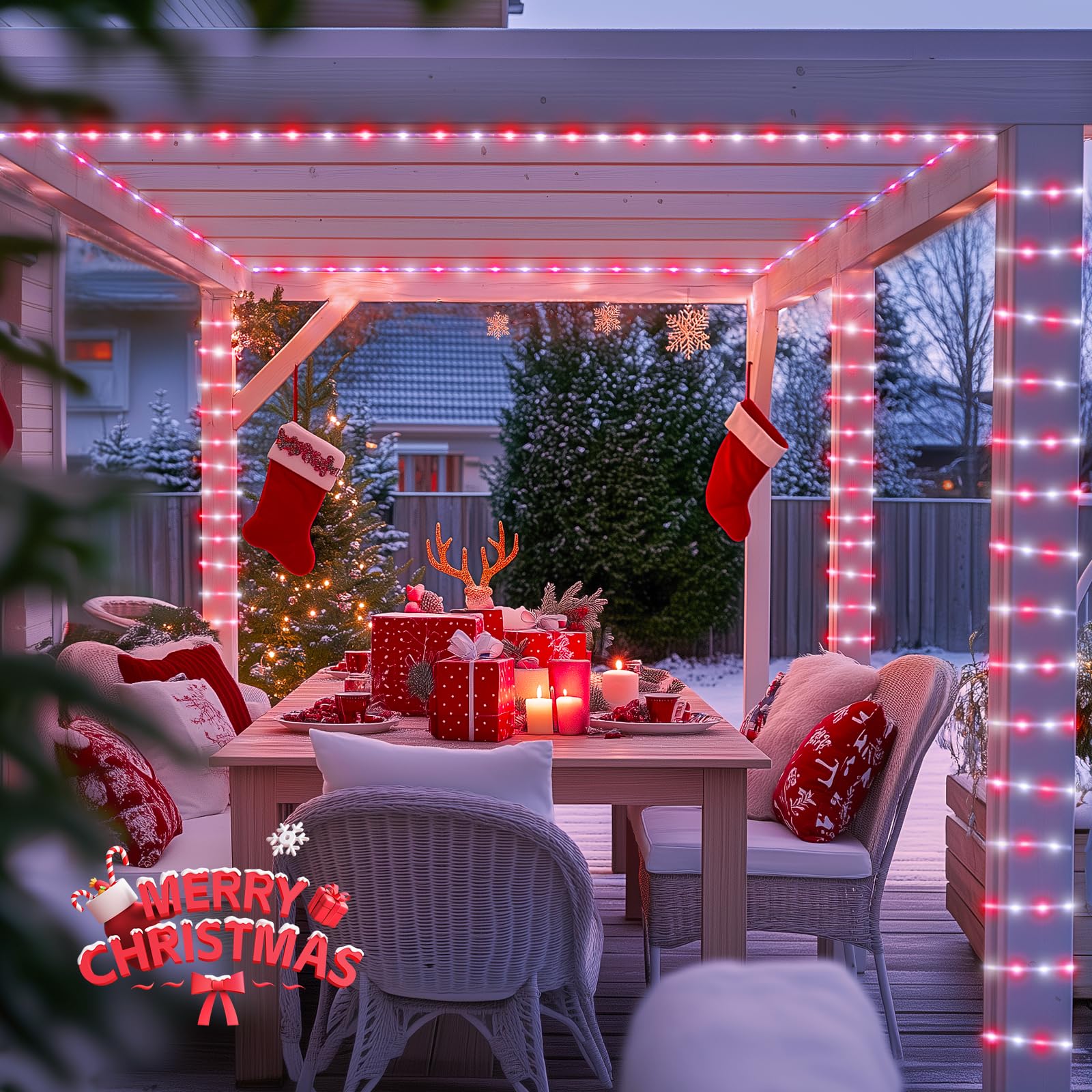 JMEXSUSS 200 LED Solar Christmas Rope Lights - 72ft Outdoor Waterproof String Lights with 8 Lighting Modes (Red & White) - Perfect for Fence, Yard, Walkway, Garden, Patio & Holiday Decorations