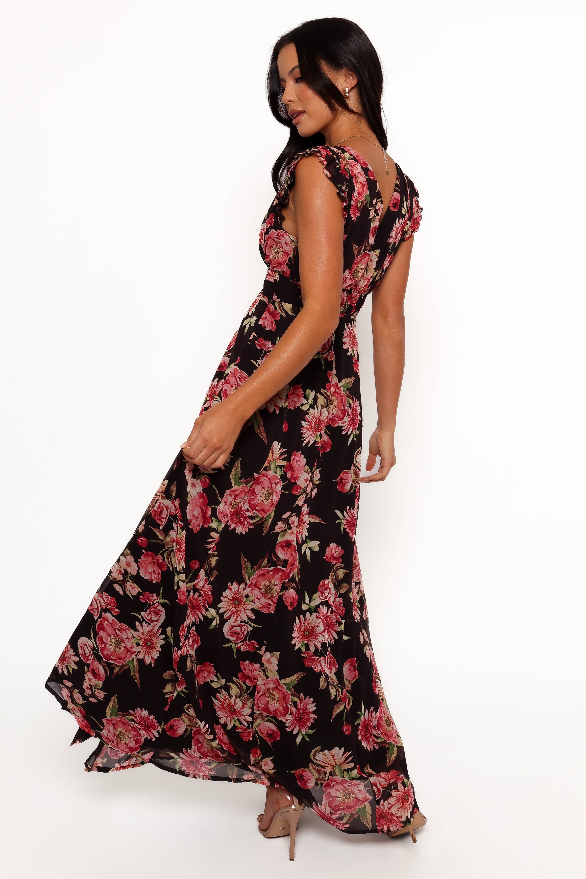 Aldo Women's Maxi Dress - Black Floral Print Long Sleeve Boho Dress for Summer Beach Vacation & Casual Outings