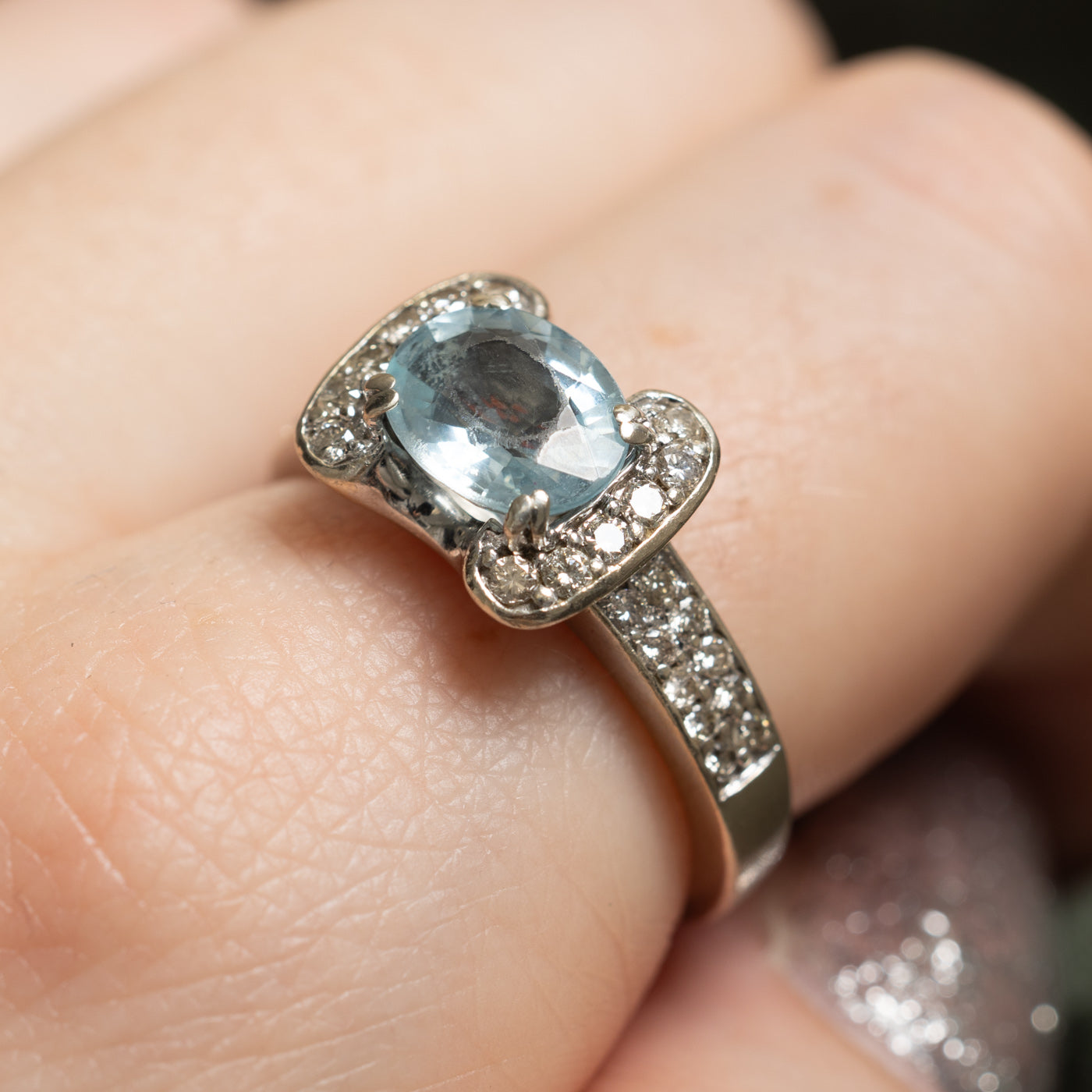 1.60ct Aquamarine & 0.38ct Diamond Cocktail Ring - Size 8 | Elegant Statement Jewelry for Evening Parties, Weddings & Special Occasions
