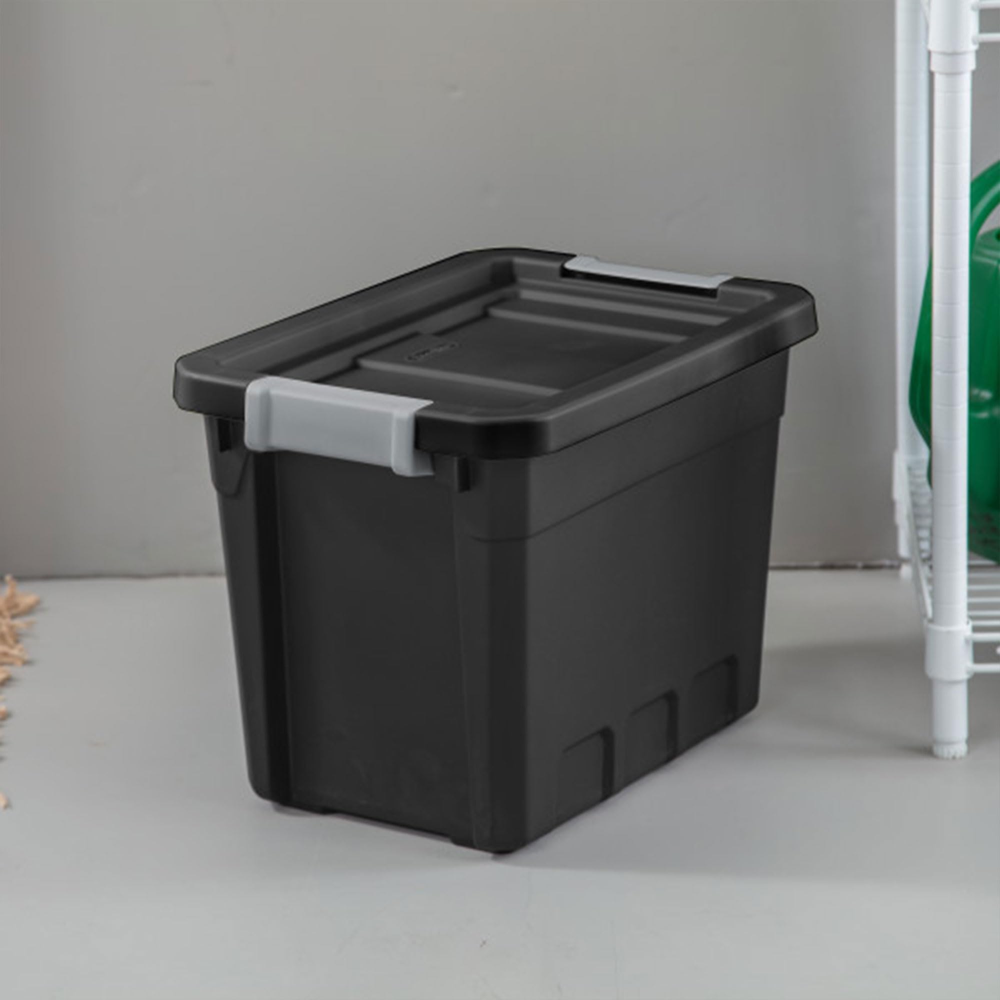Sterilite 6-Pack 7.5 Gallon Black Plastic Storage Bins with Lids - Stackable Organizing Containers for Home, Office, Garage & Closet Storage Solutions