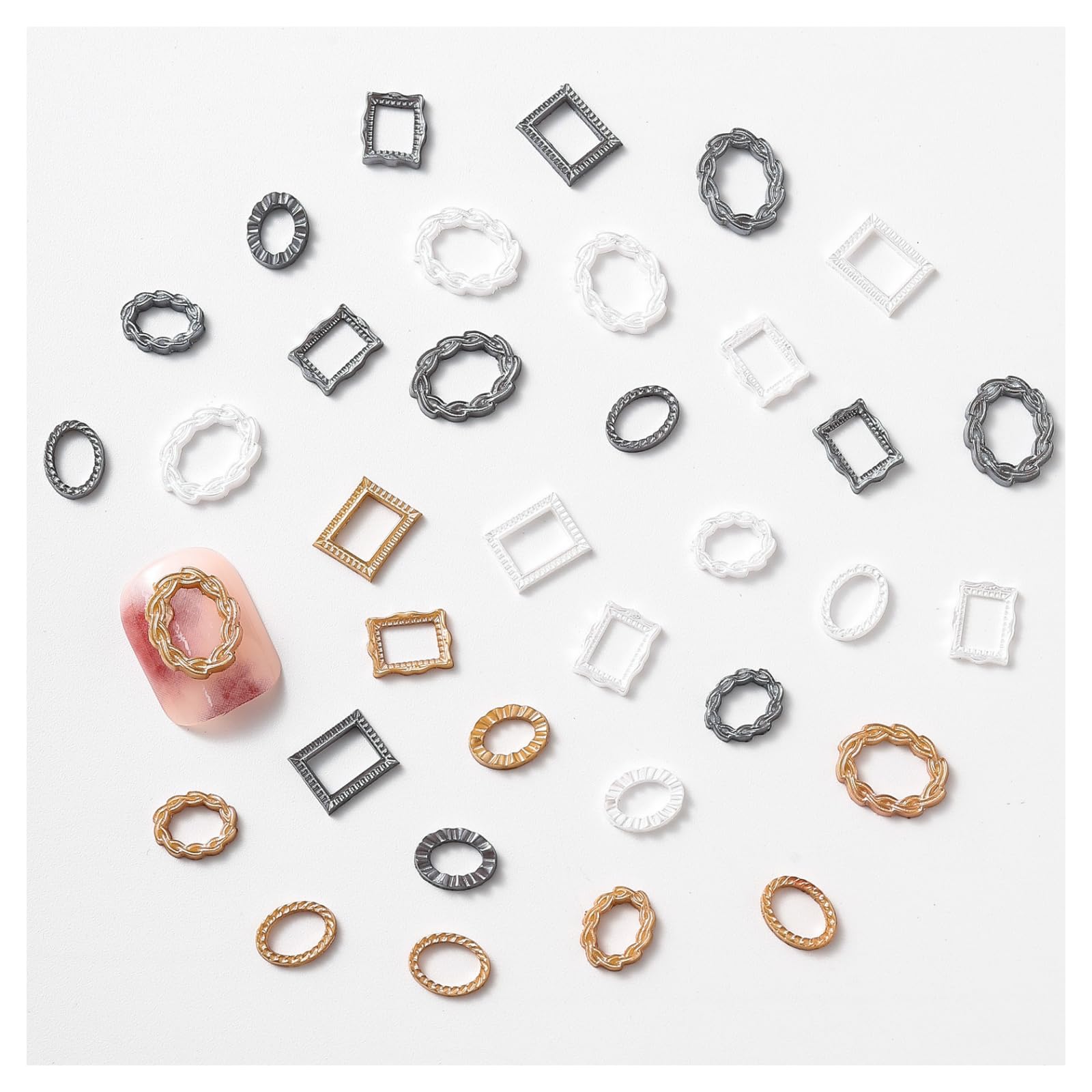 50 Pcs 3D Photo Frame Nail Charms - Retro Hollowed Out Nail Art Decorations for Acrylic Nails, DIY Nail Designs & Nail Accessories (Mixed Styles) - Perfect for Salon, Home Manicure & Nail Art Enthusiasts